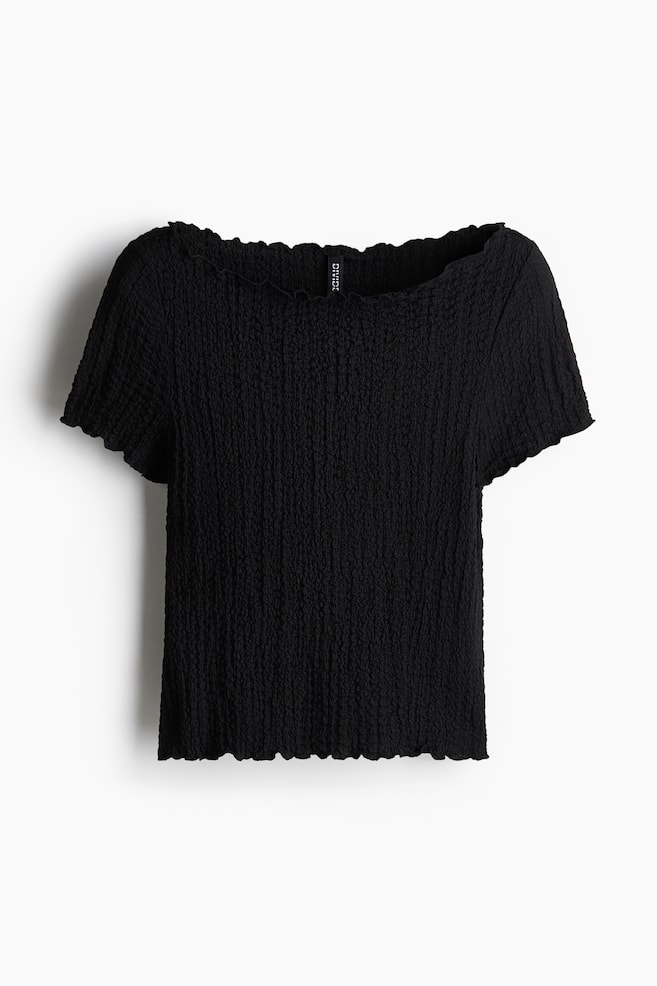 Overlock-detail crinkled top - Black/Dark brown/Patterned/Cream - 1