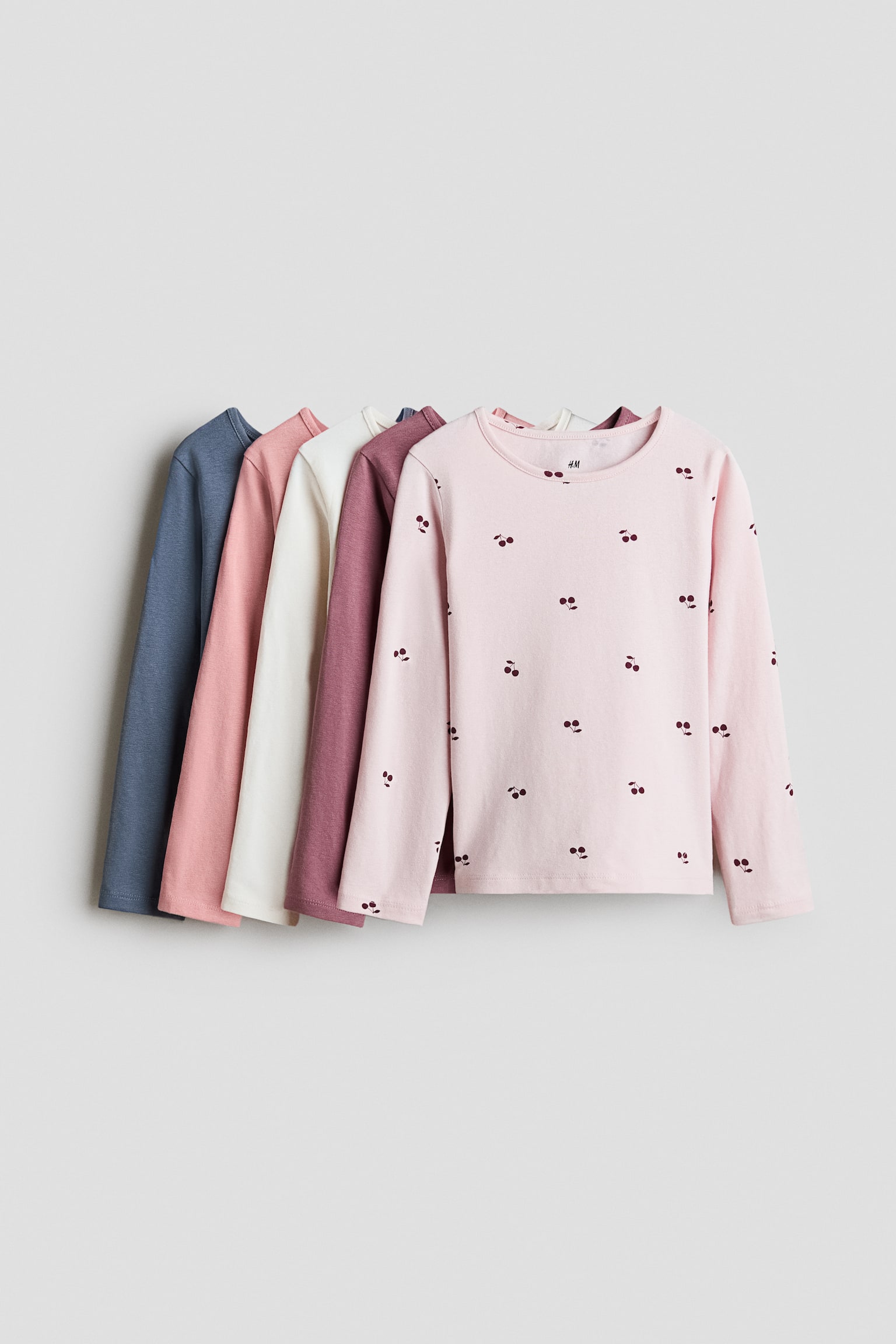 5-pack long-sleeved T-shirts - Dusty pink/Cherries/Dusty purple/Hearts/Dark red/Pink/Cream/Dusty blue/Pale purple/Pink/Dusty pink/Cream