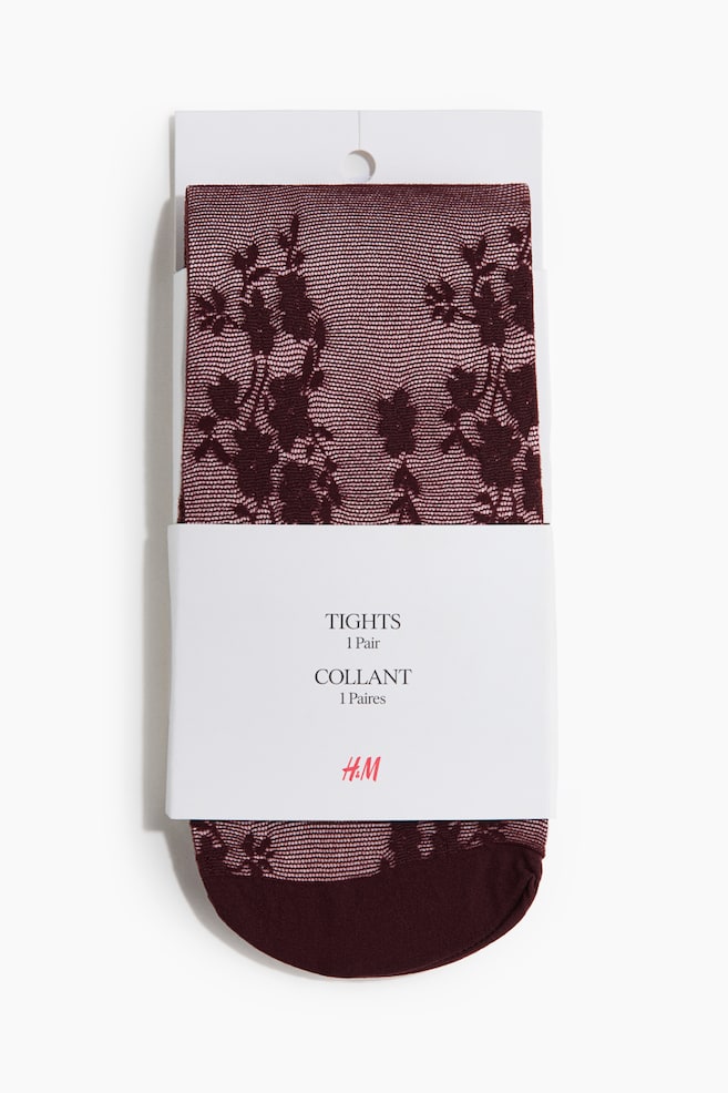 Patterned Tights - Burgundy/floral/Black/floral - 1
