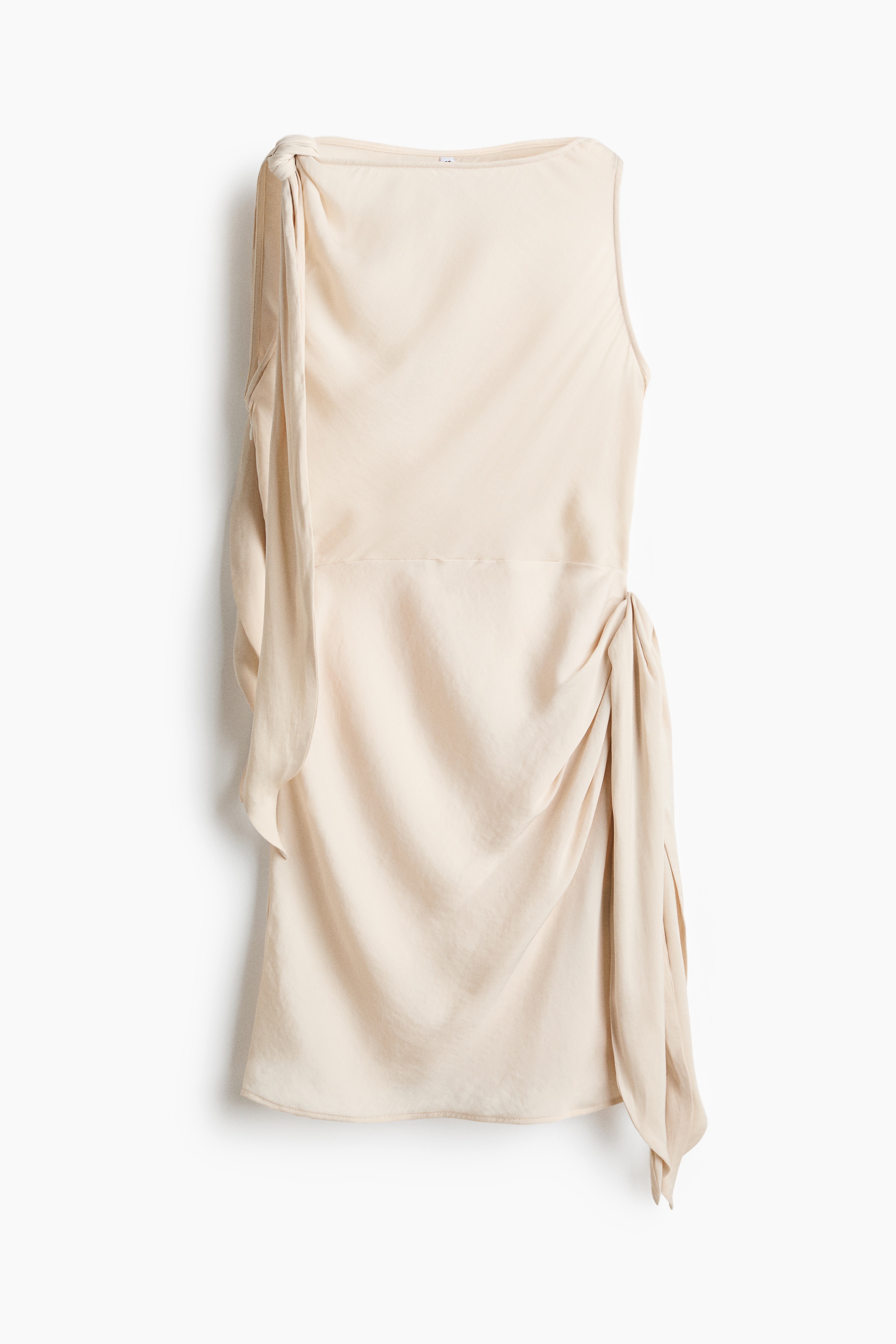 Vestido con cuello de ojal y lazos - Beige claro/Negro