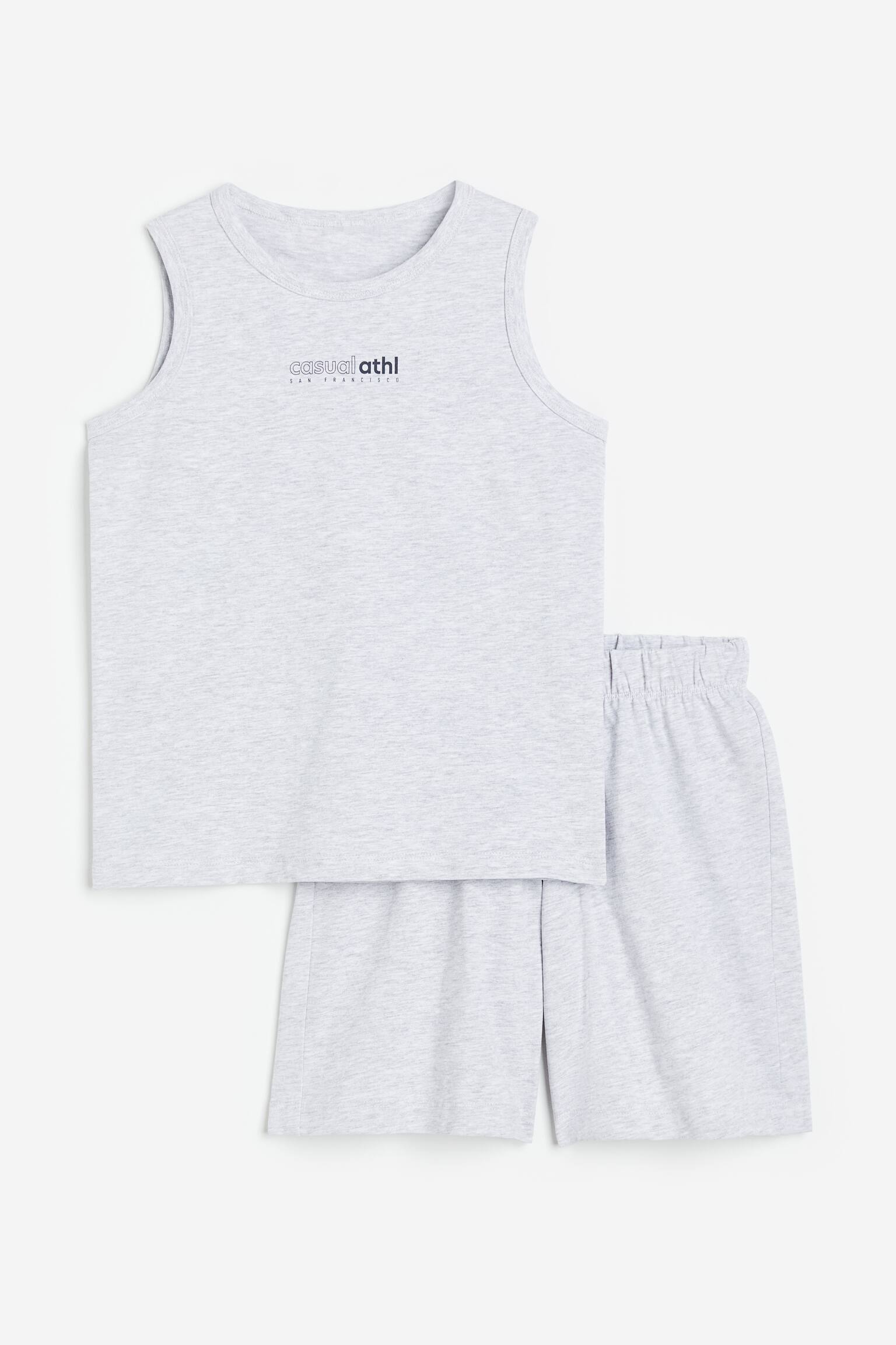 Cotton jersey pyjamas - Light grey marl/Dark blue/NYC - 1