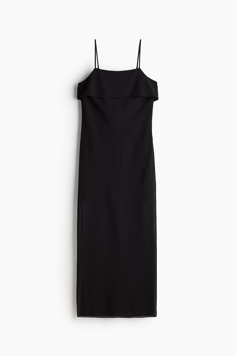 black chiffon sleeveless dress Deep V-Neck Court Train Sleeveless Backless Black Chiffon Prom Dress Custom Size / Custom Color main image 1
