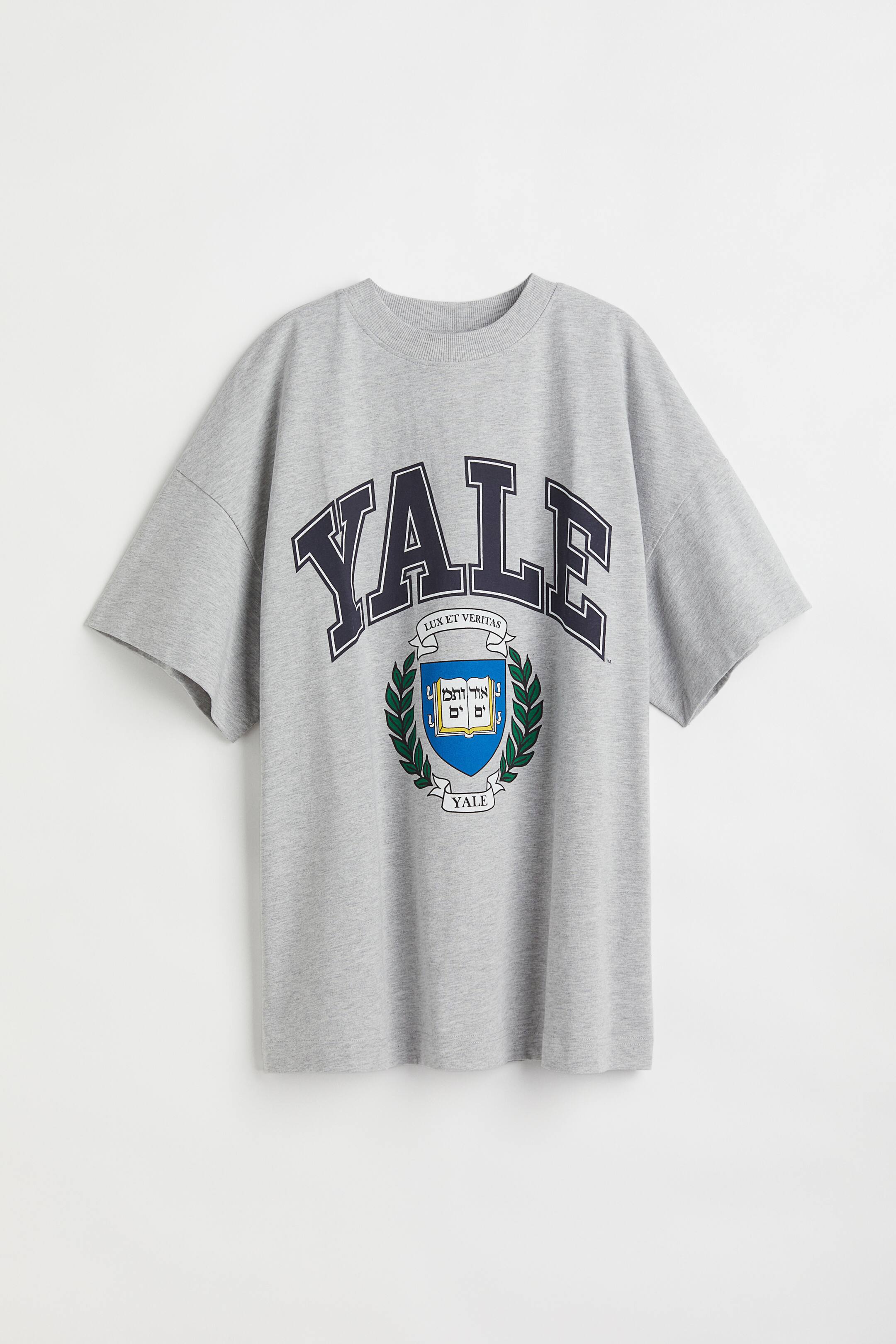 View larger image: Long printed T-shirt - Light grey marl/Yale - Ladies | H&M 1