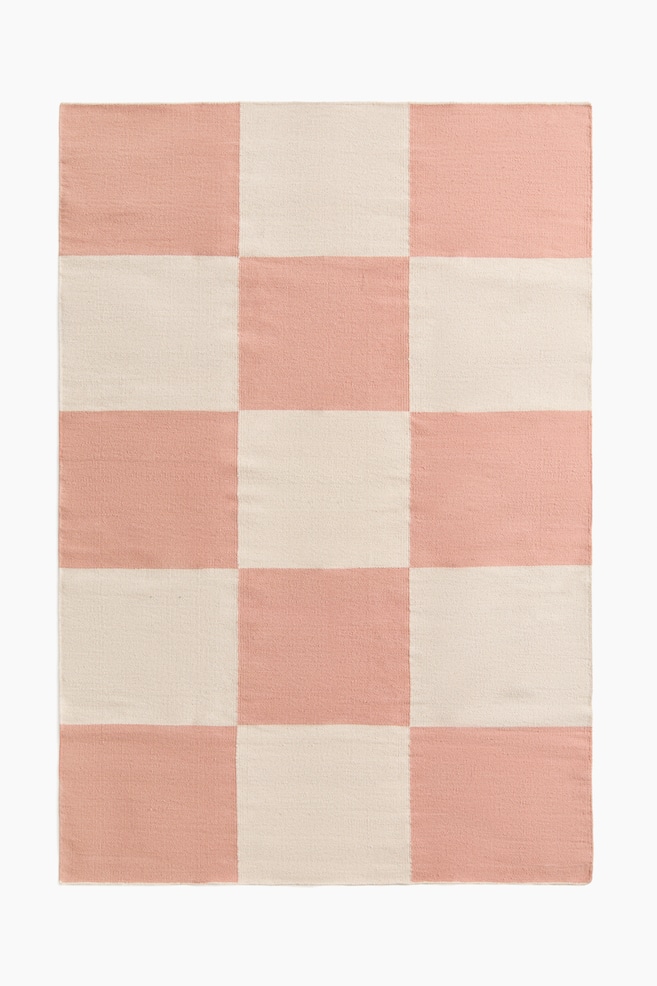 Checked Cotton Rug - Dusty pink/checkerboard - 1