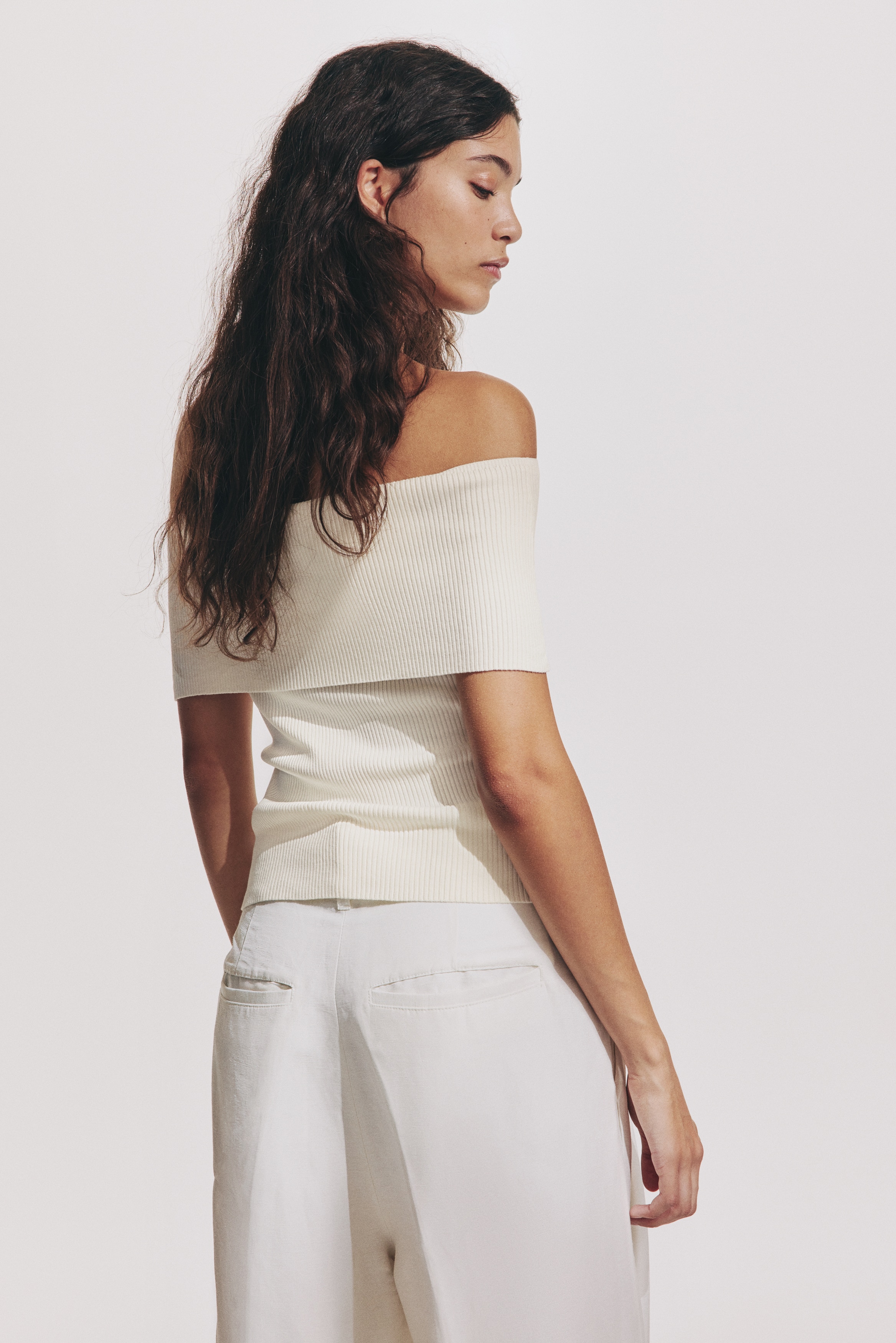 Rib-knit off-the-shoulder top