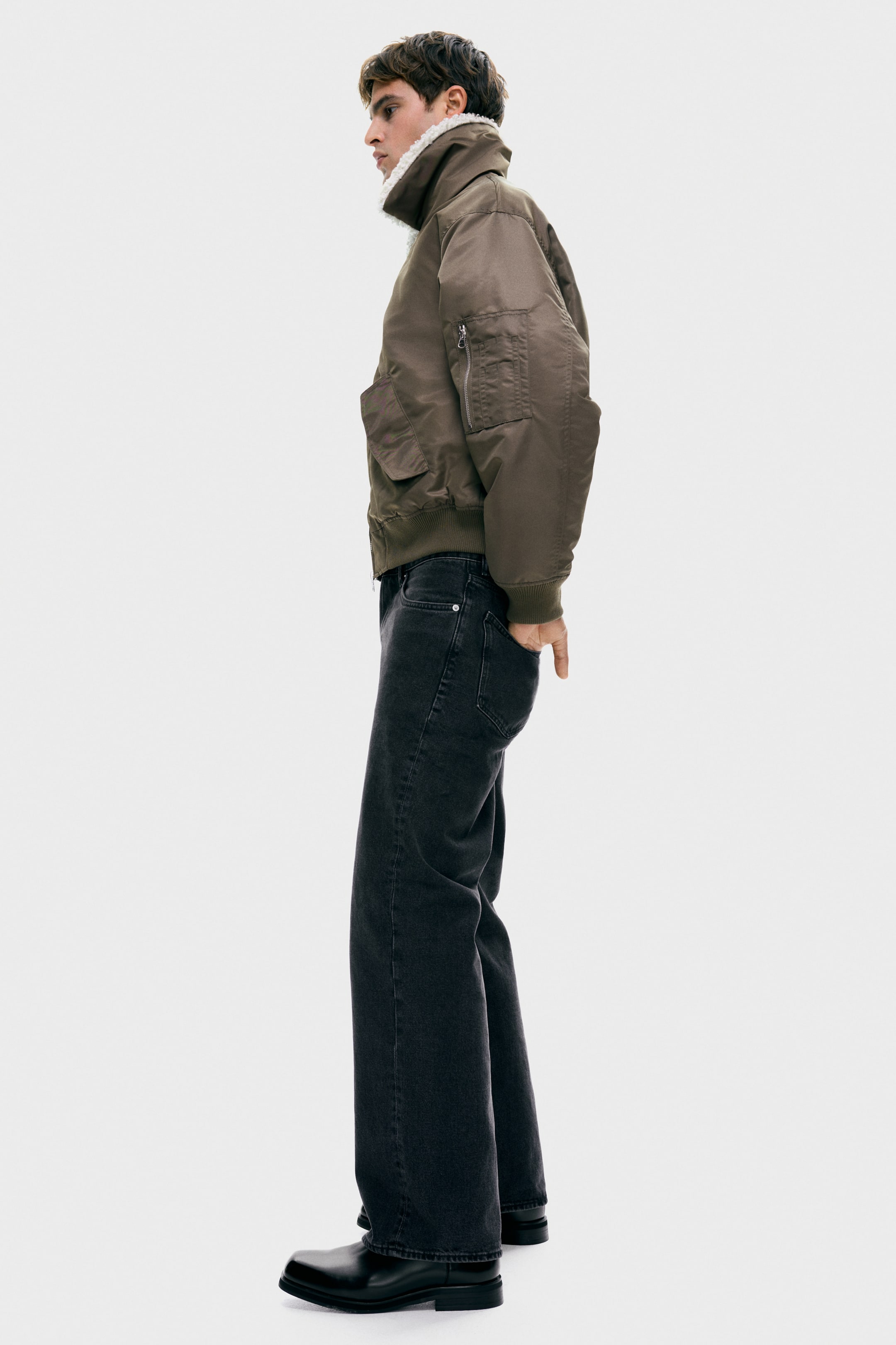 View larger image: Loose Fit Nylon bomber jacket - Dark mole - Men | H&M GB 4