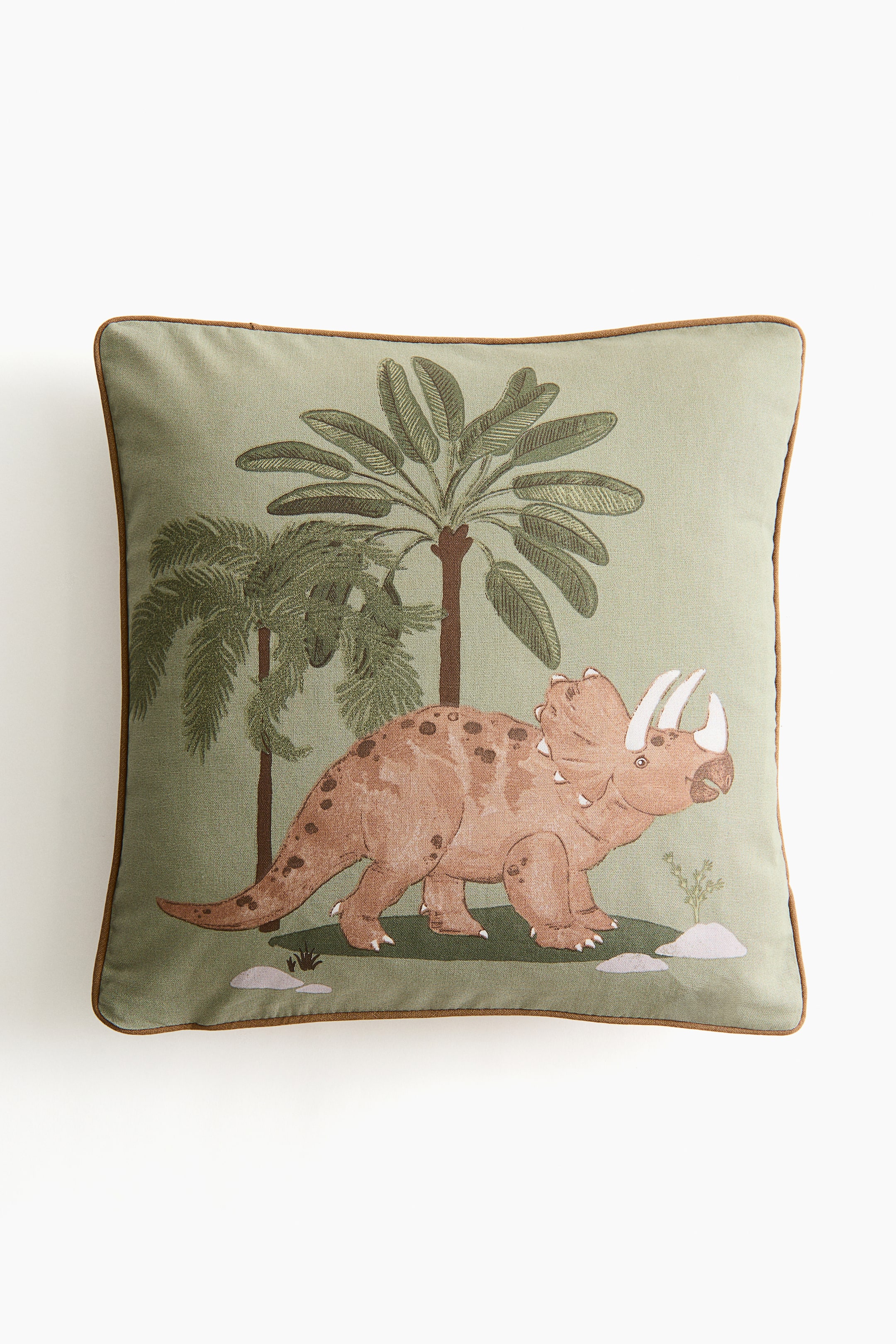 הצגת תמונה גדולה יותר: כיסוי לכרית נוי מקנבס כותנה עם הדפס - ירוק חאקי בהיר/דינוזאור - Home All | H&M IL 2