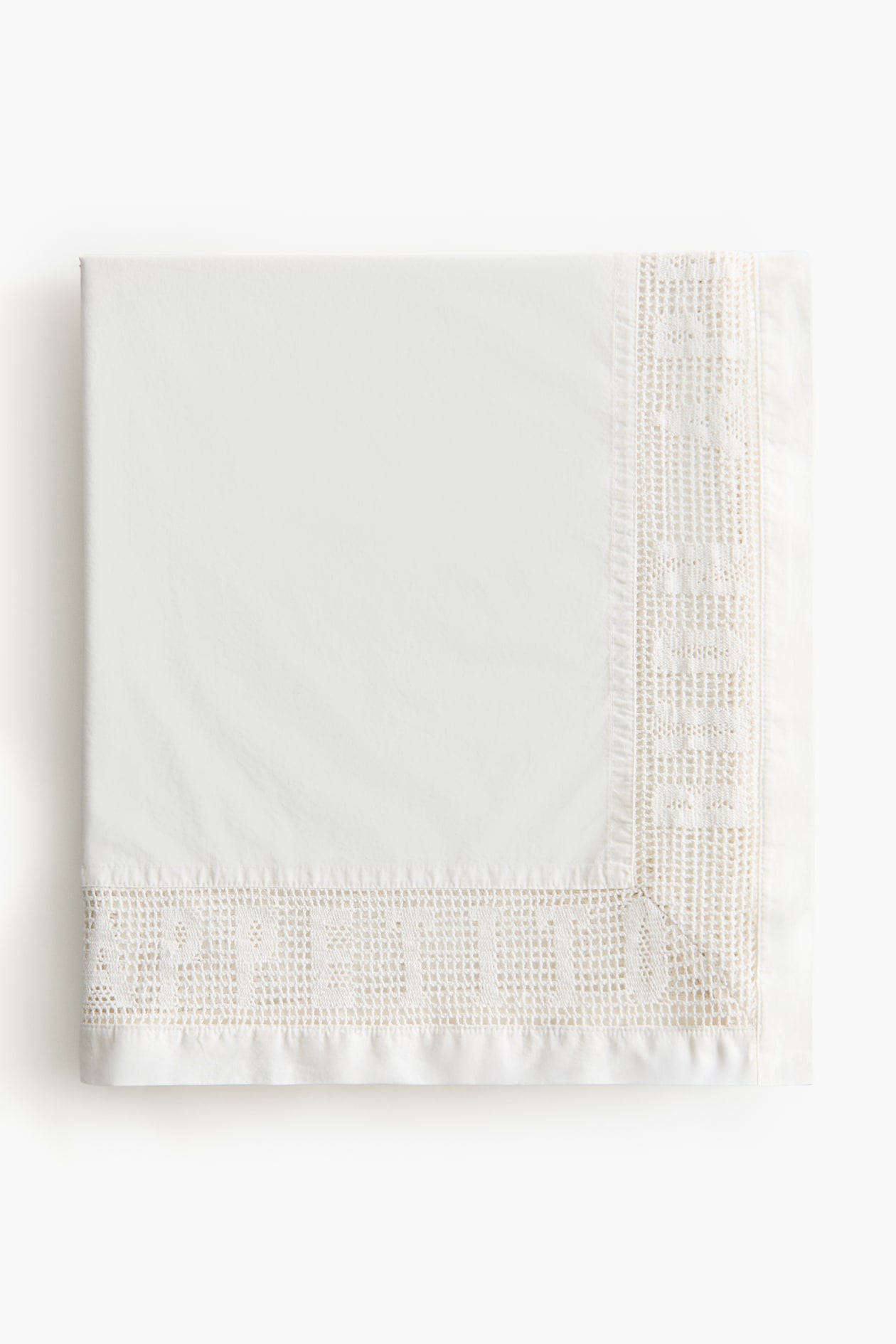 Lace-Trimmed Cotton Tablecloth - White