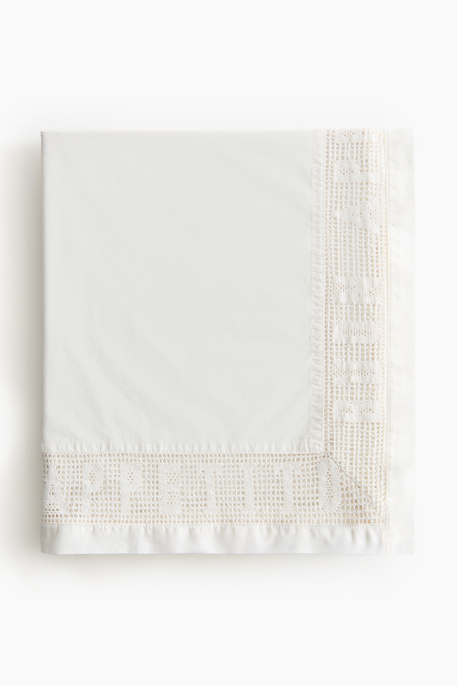 Lace-trimmed cotton tablecloth - White - 1