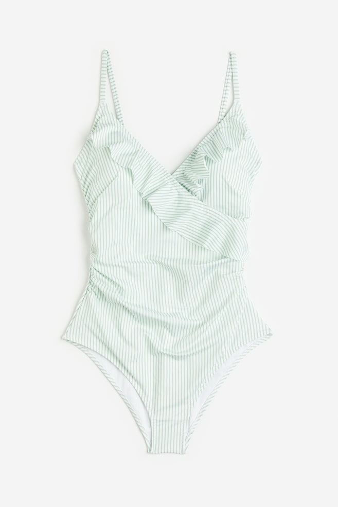 Flounced shaping swimsuit - White/Green striped/Black/Light purple - 2