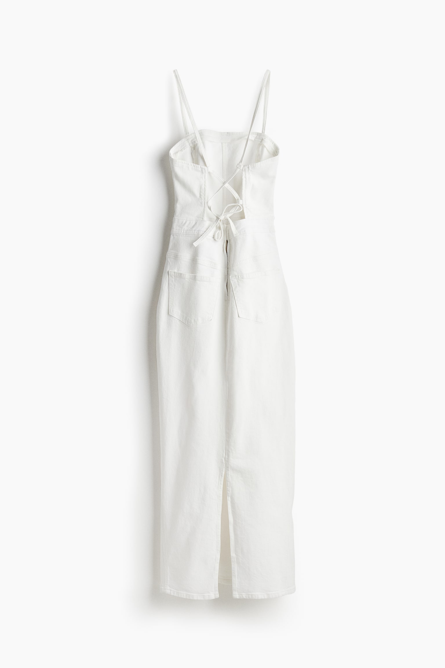 Open Back Denim Dress - White - 7