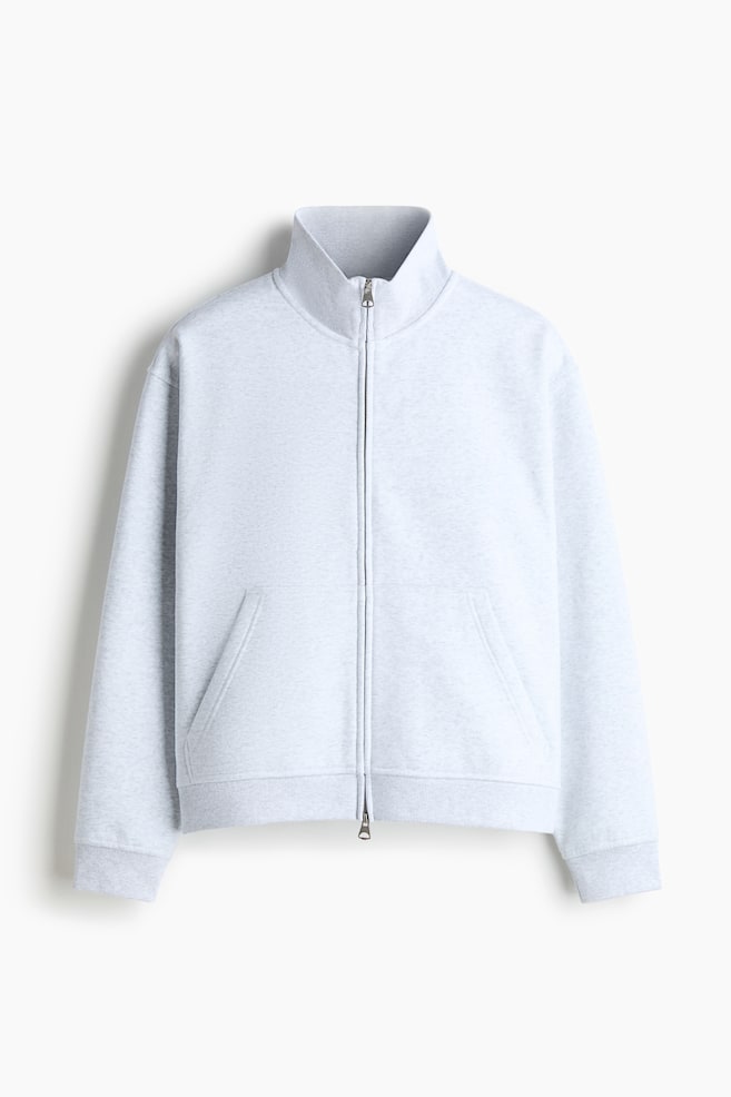 Loose-Fit Boxy Sweatshirt Jacket - Light gray melange/Light blue/Bright green - 1
