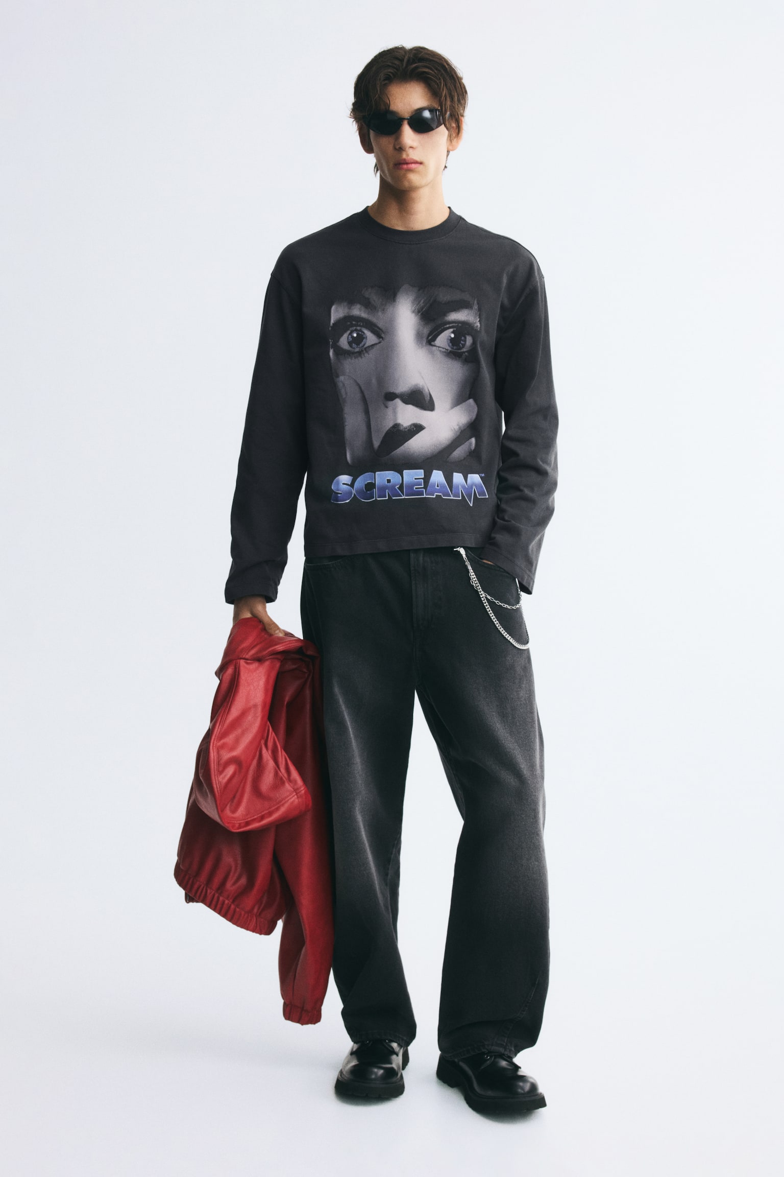 Мужская футболка H&M Regular-Fit Boxy Printed Cotton, цвет: Чёрный — фото 3