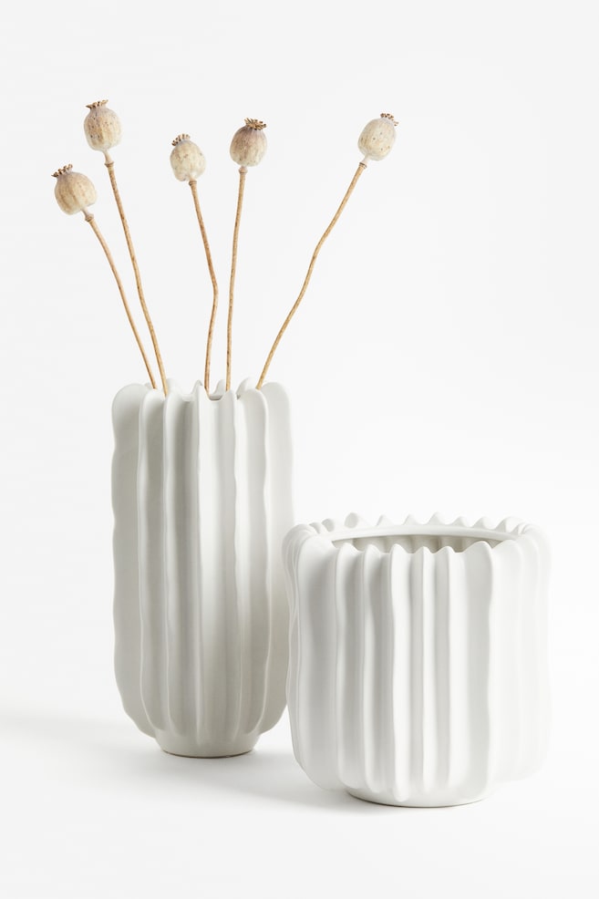 Hohe Vase aus Steingut - Weiß/Schwarz - 3