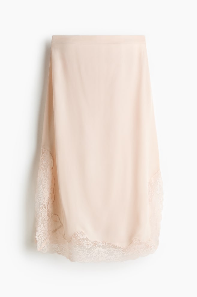 Lace-Trimmed Viscose Skirt - Light powder pink - 1