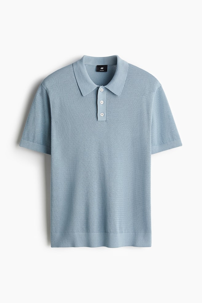 Poloshirt in Ajourstrick Regular Fit - Hellblau/Weiß - 1