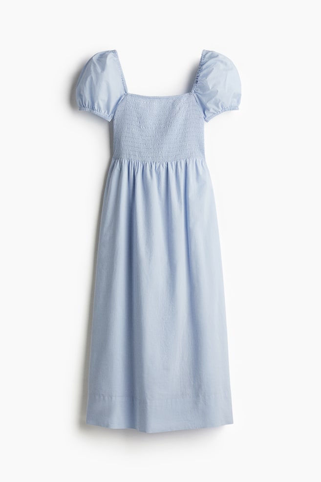 Robe en coton avec manches bouffantes - Bleu clair/Crème/fleuri/Noir - 1