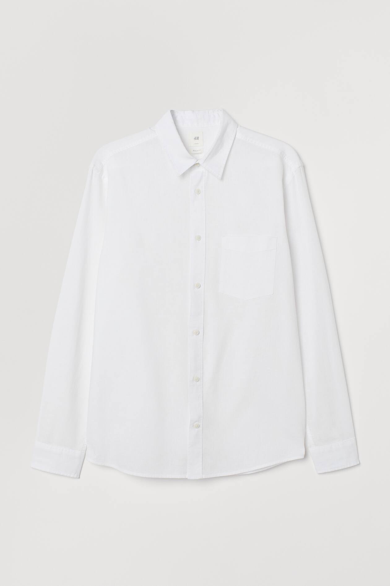 Linen-blend shirt Regular Fit - Long sleeve - White - Men | H&M GB