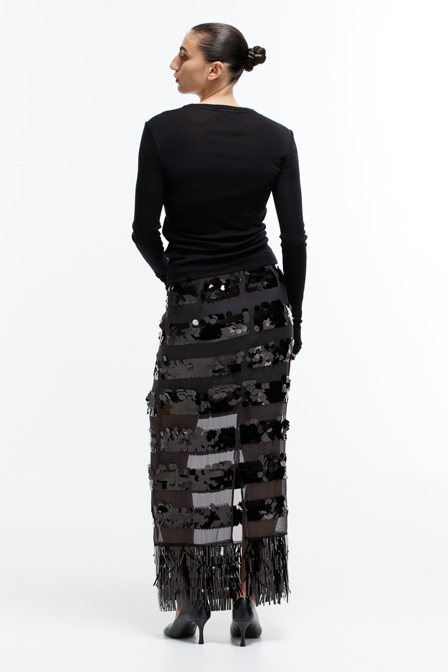 Long sequined skirt - Black - 5