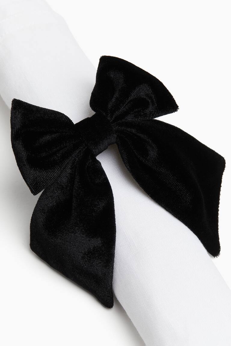 4-pack bow napkin rings Black/Velvet Home All H&M IN