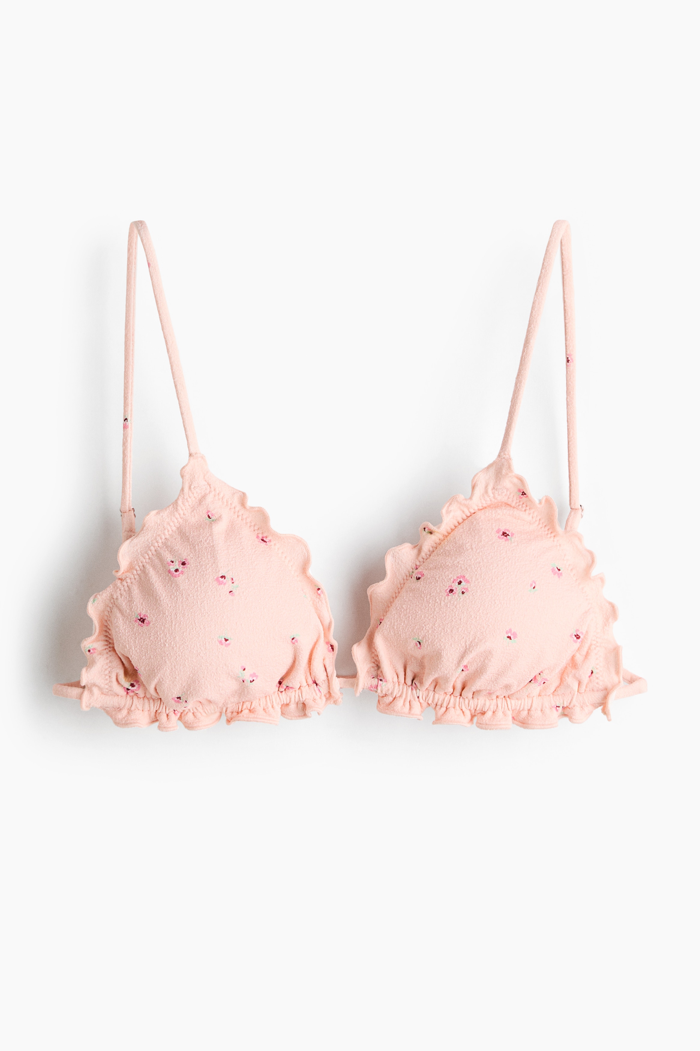 Padded Triangle Bikini Top - Peach pink/floral/Apricot/Cream/floral