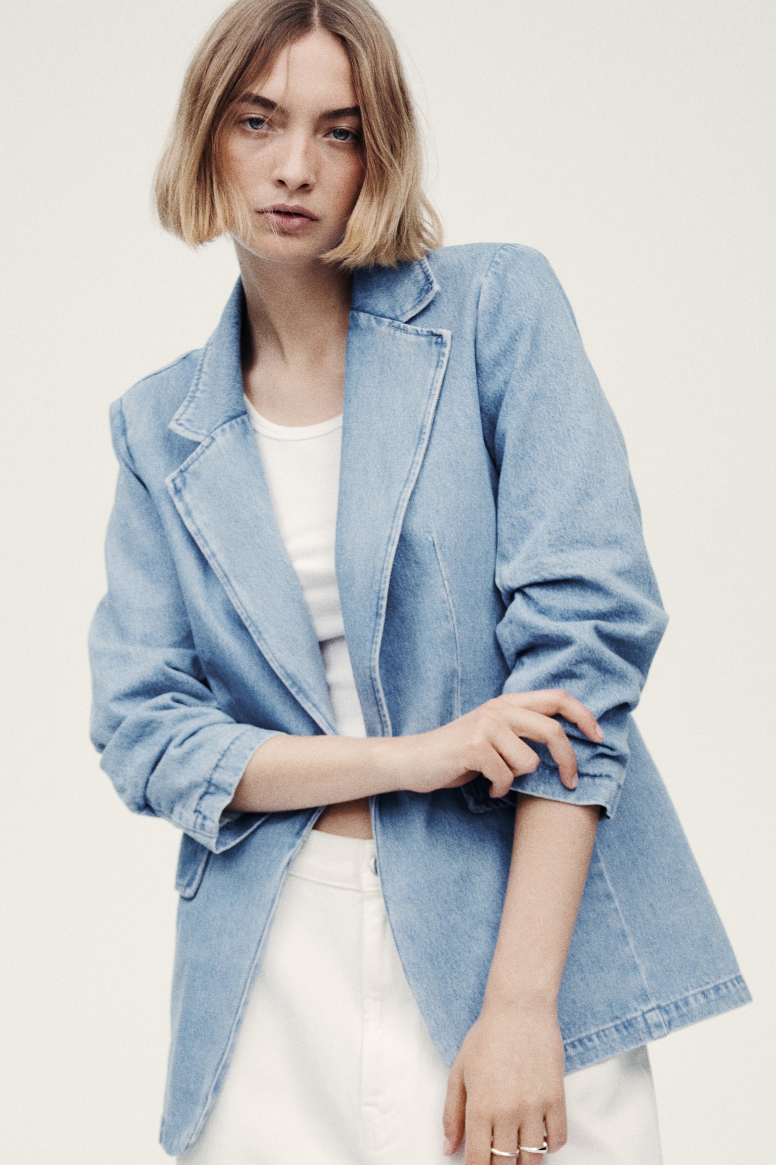 בלייזר ג'ינס עם כיווצים בשרוולים - כחול ג'ינס - 5