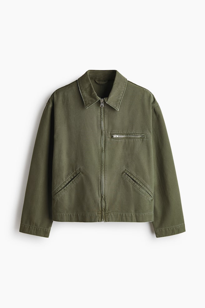 Collared jacket - Khaki green/Dark beige - 1