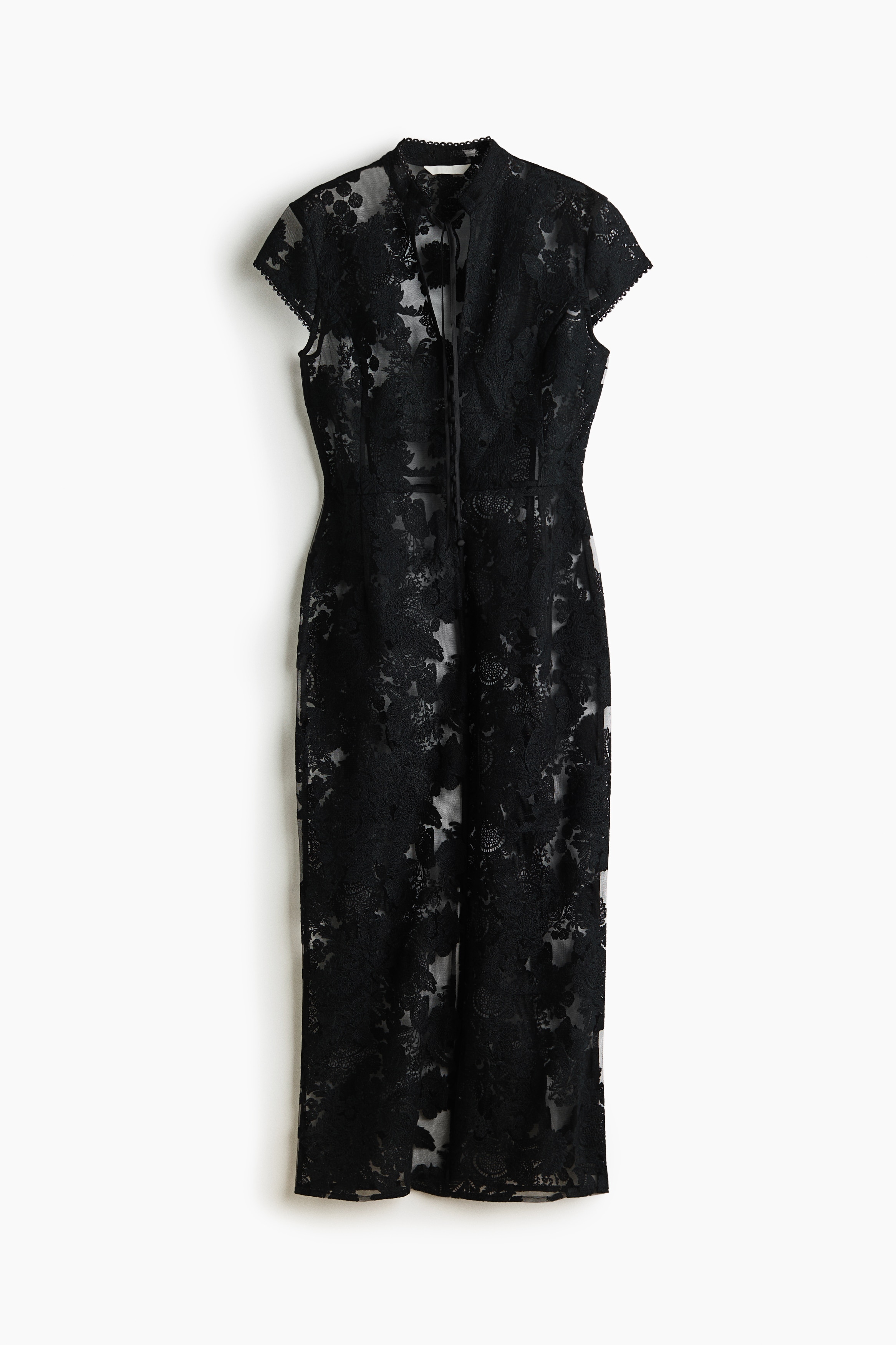 Embroidered mesh dress - Black