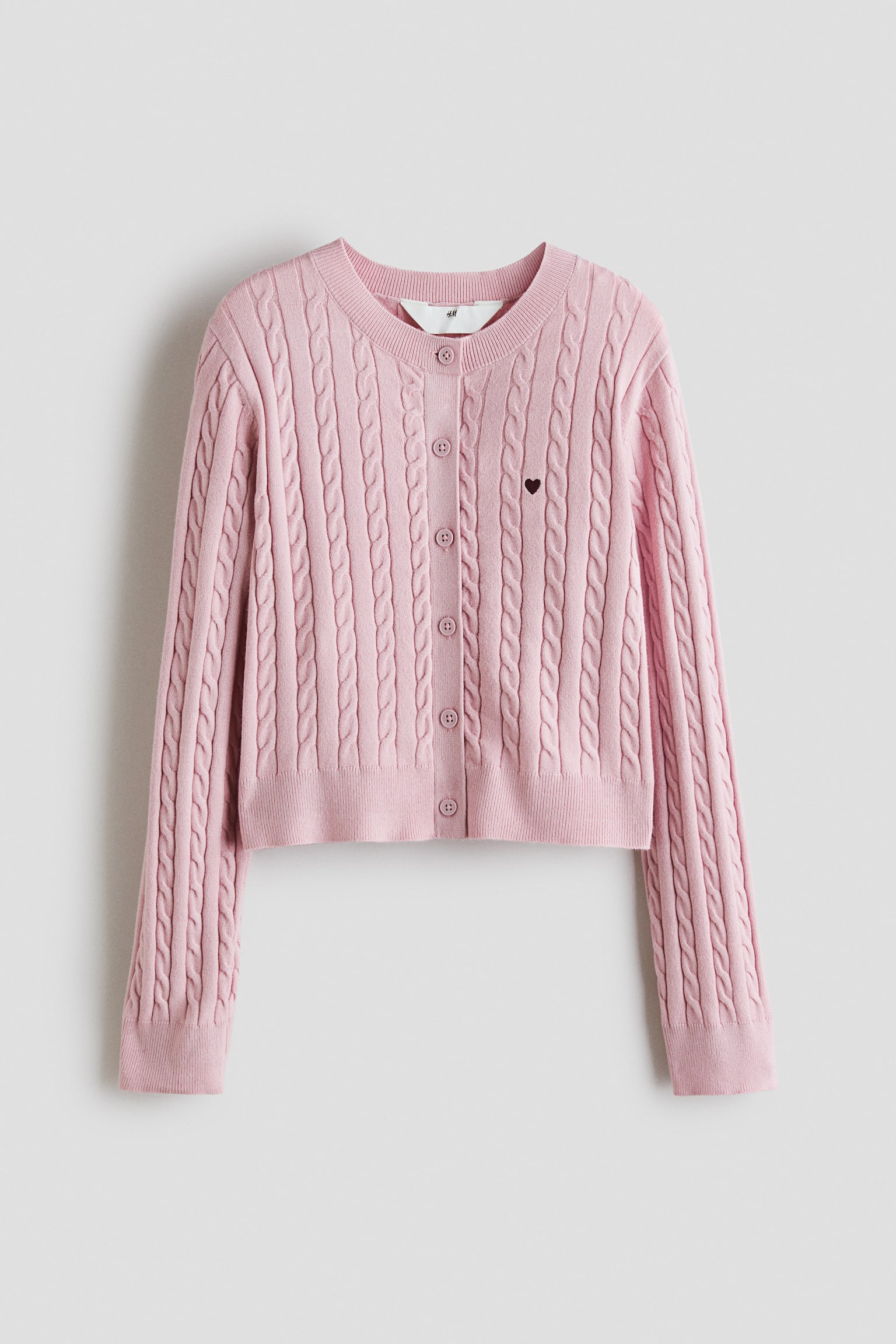 Cable-Knit Cardigan - Dusty pink/heart/Navy blue/teddy bear/Dark brown/bow