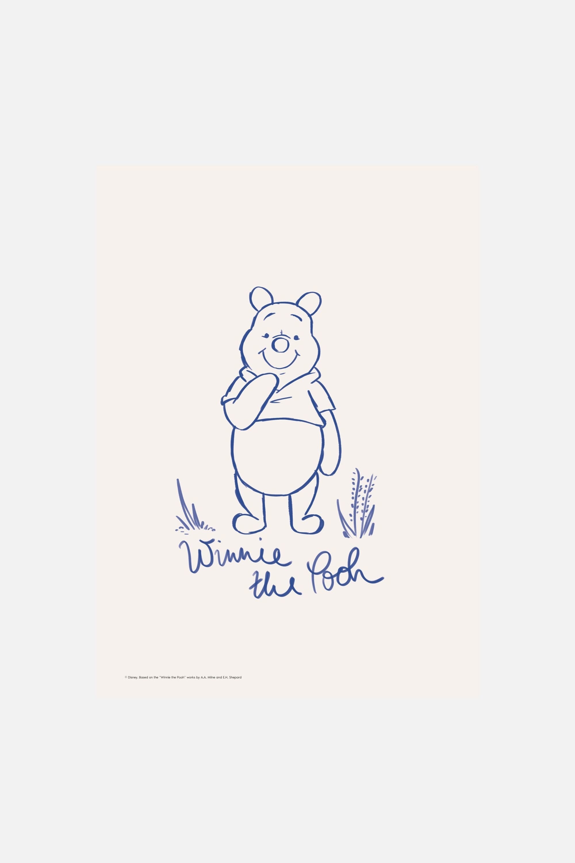 Poster & Frame - Disney - Winnie The Pooh Blau Line Smile - Veelkleurig - size: 30x40