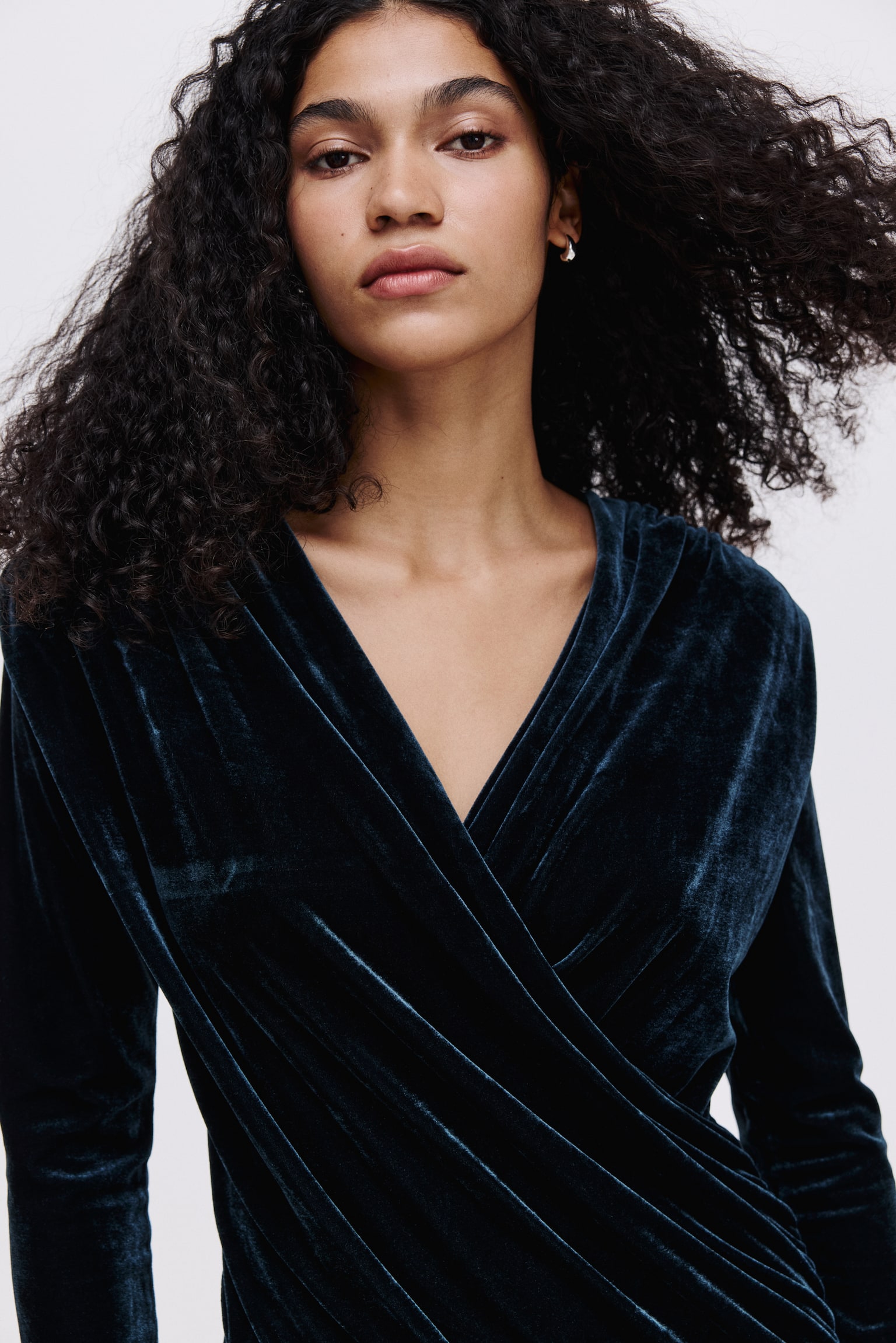 Draped velour mini dress - Dark turquoise/Black - 3