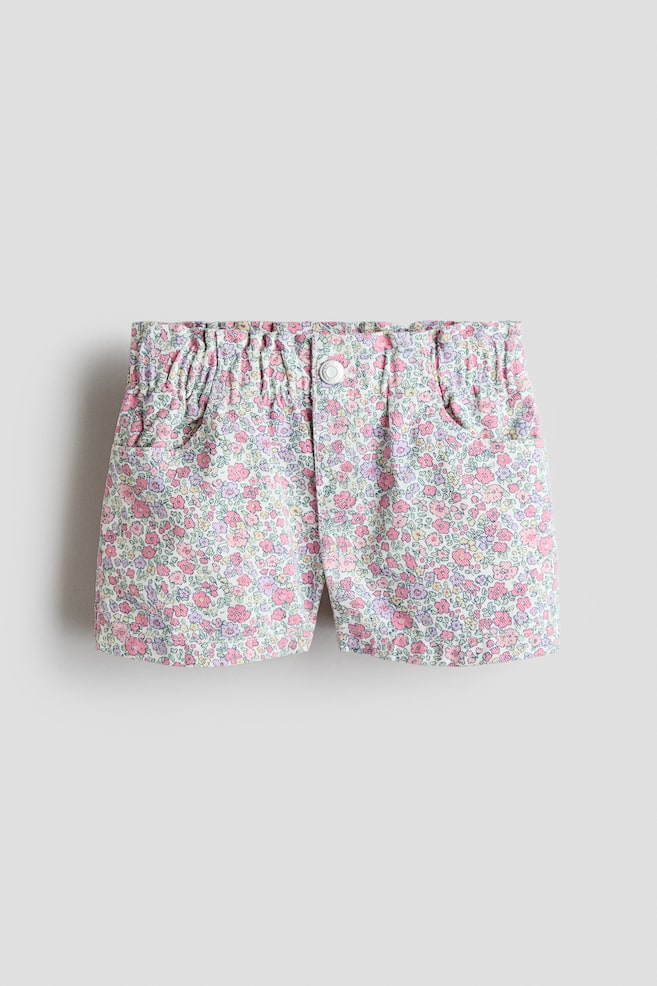Loose Fit Denim shorts - White/Floral/Light denim blue/Pale denim green - 1