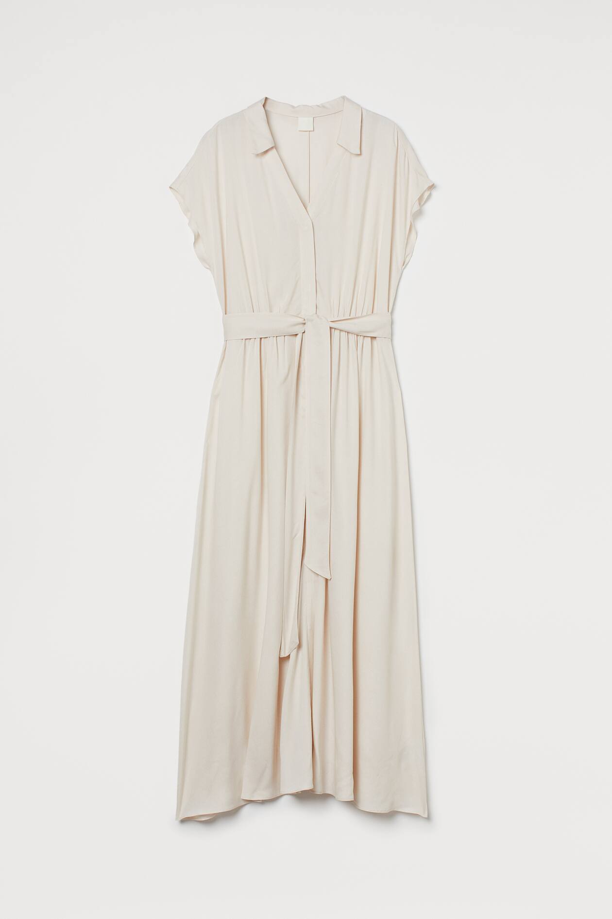 Tie Belt Shirt Dress - Short sleeve - Midi - Light beige - Ladies | H&M US