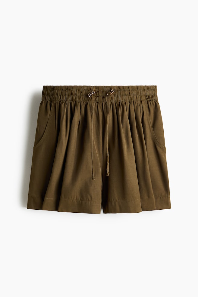 Drawstring Shorts - Dark khaki green/Beige - 1