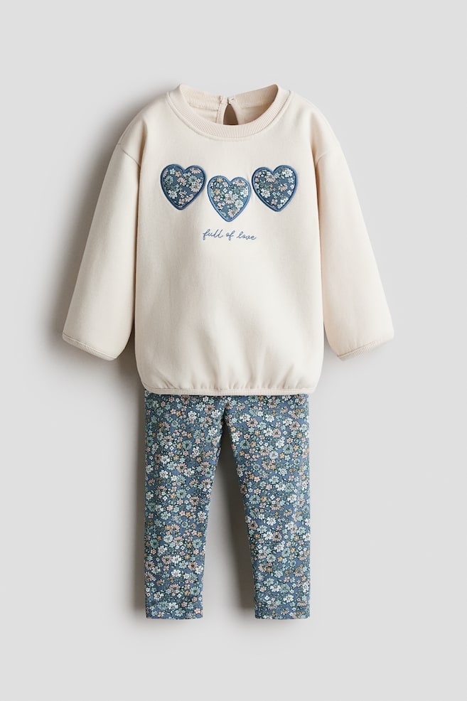 2-Piece Sweatshirt and Leggings Set - Cream/Full of Love/Light beige/Paris/Light purple/cherries - 1
