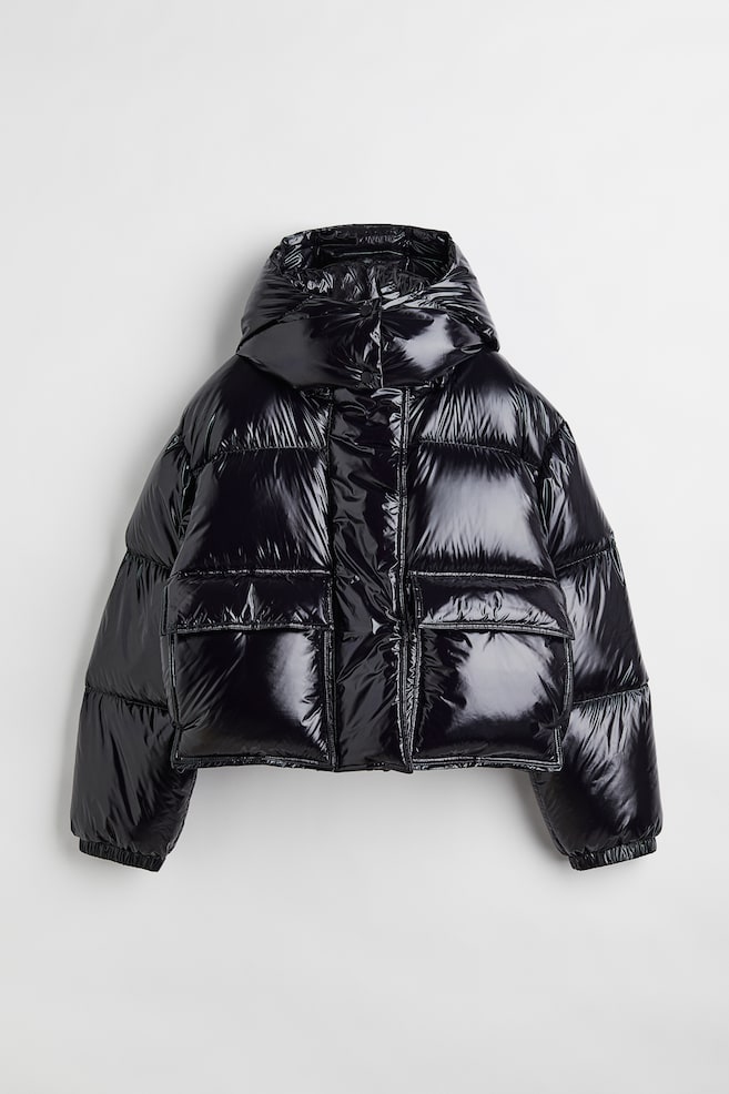 Hooded down jacket - Black/Cream - 1