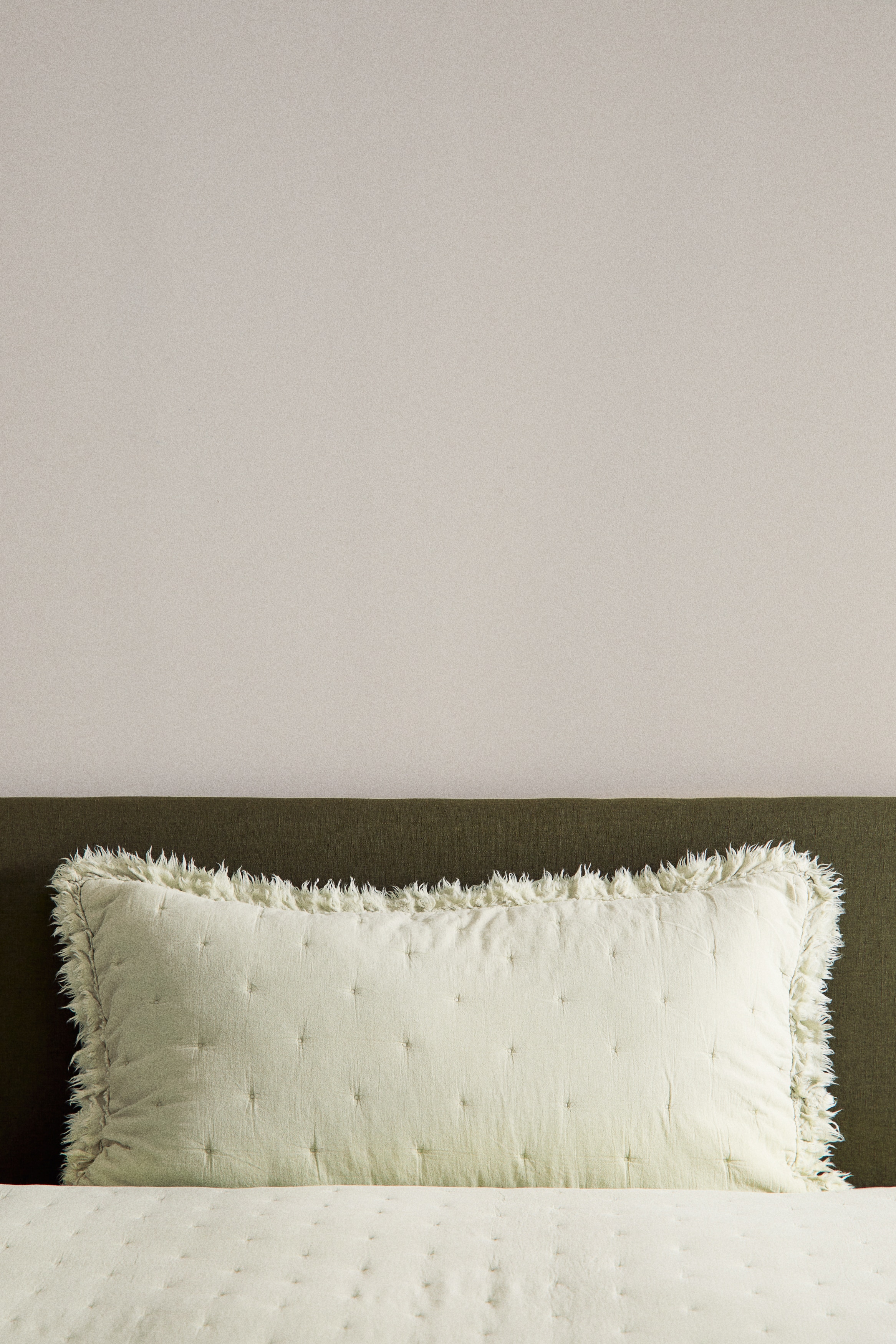 Funda de cojín borde de olán - Verde claro/Beige claro