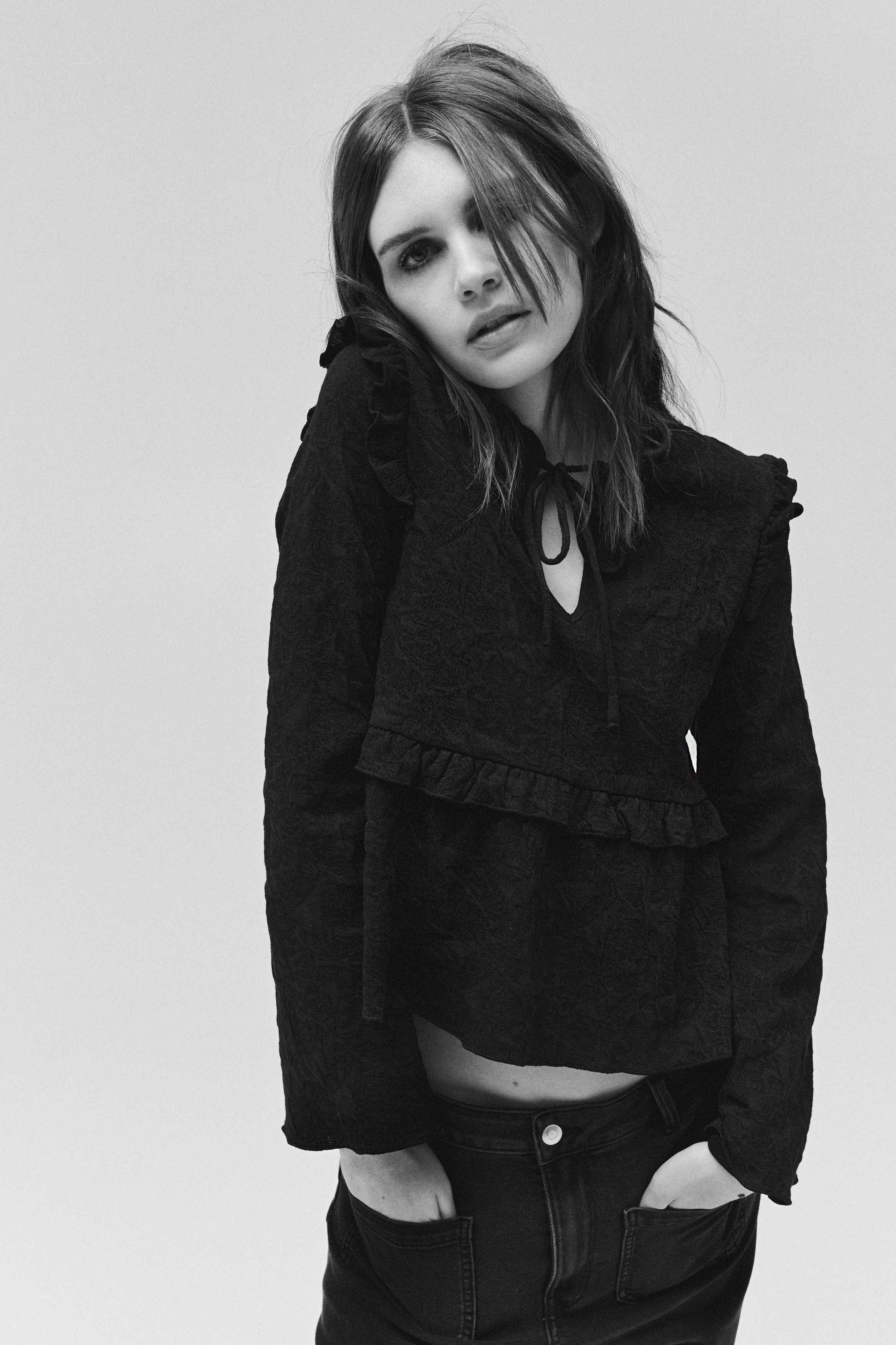 Blouse en jersey jacquard - Noir/Crème