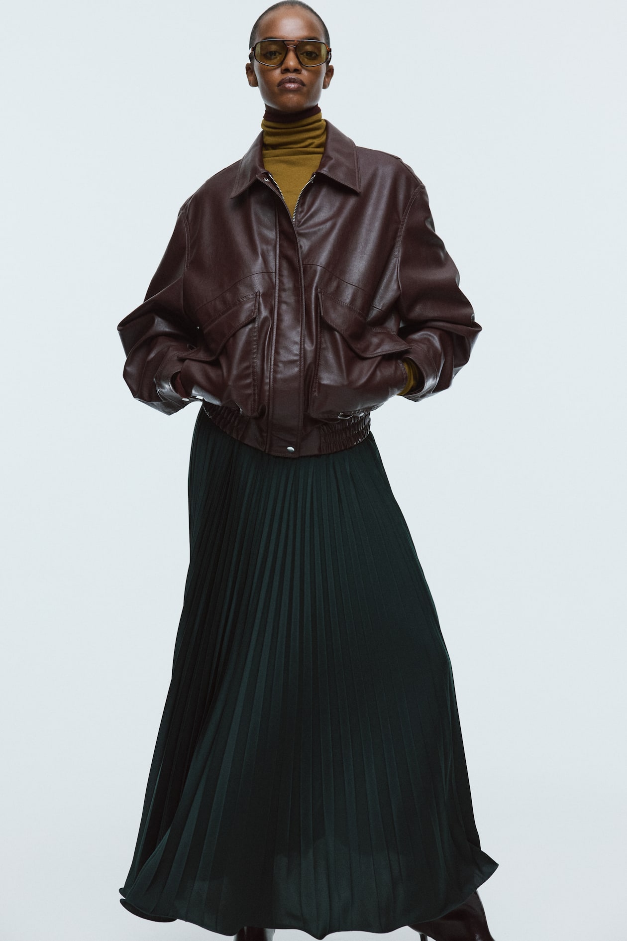 Pleated Maxi Skirt Dark green Ladies H&M US