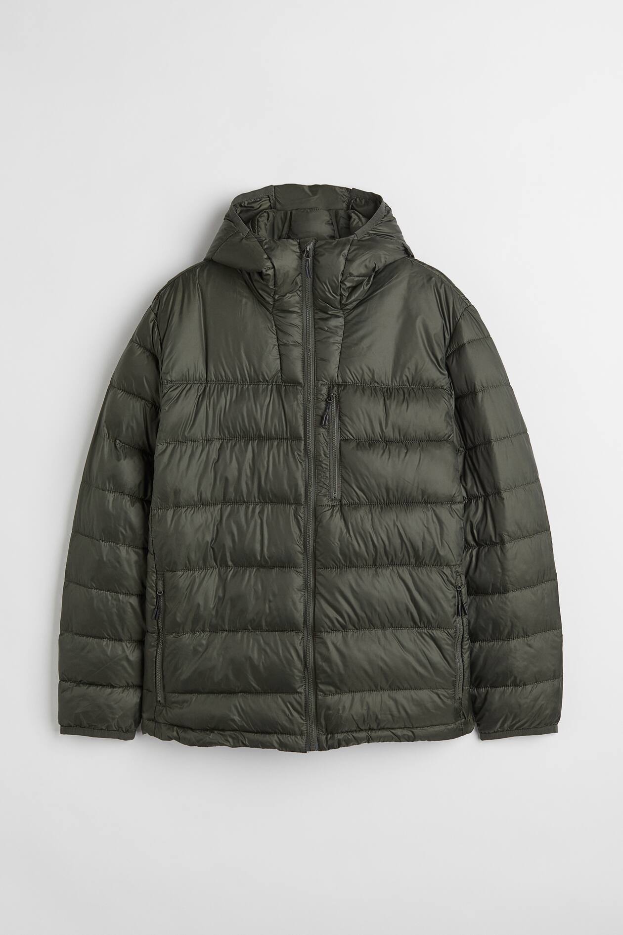 Water-repellent puffer jacket - Long sleeve - Short - Dark khaki 