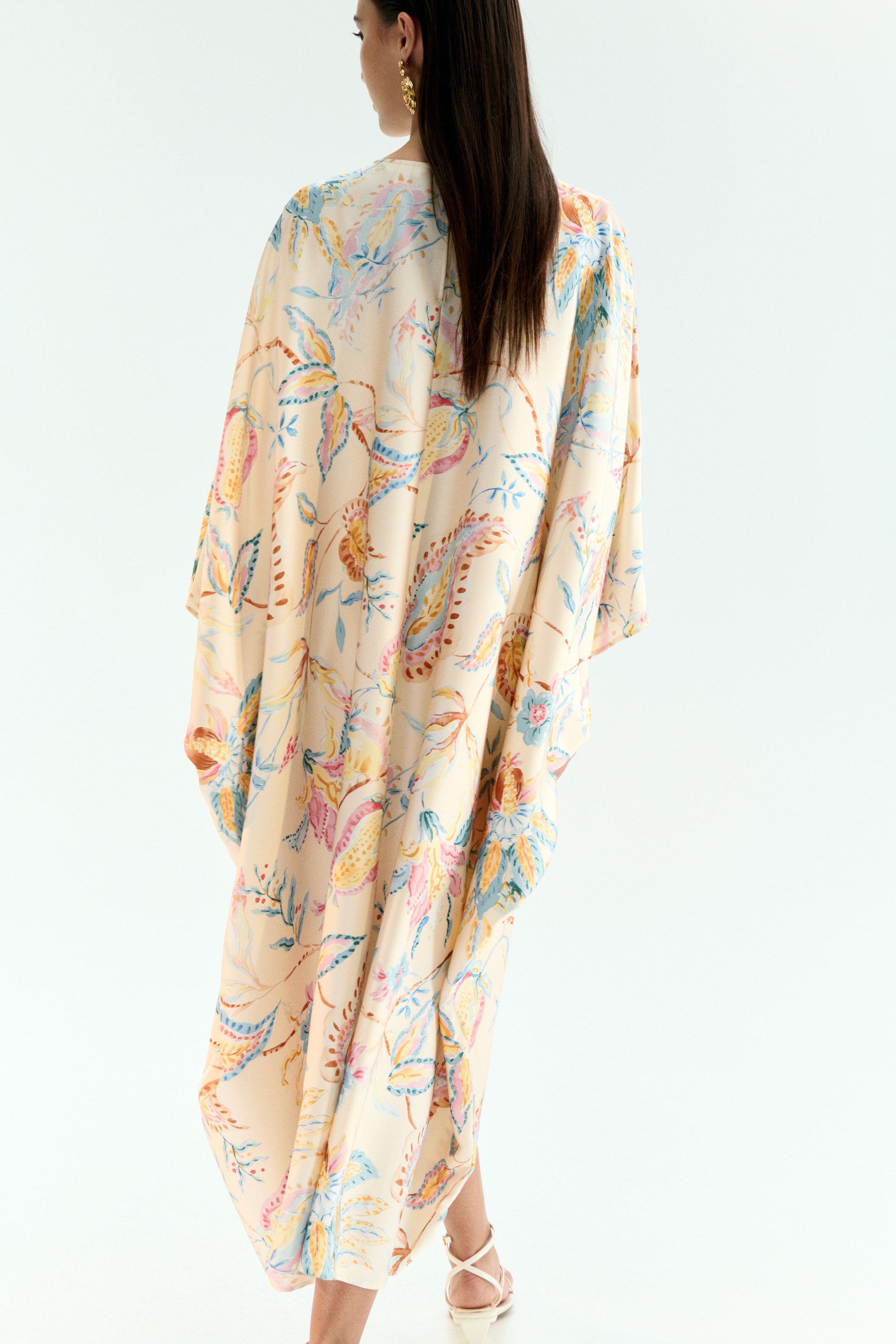 satin kaftan dress h&m H&M Limited Edition Satin Long Kaftan V-Neck Dress Beige White Size XS/S M/L New