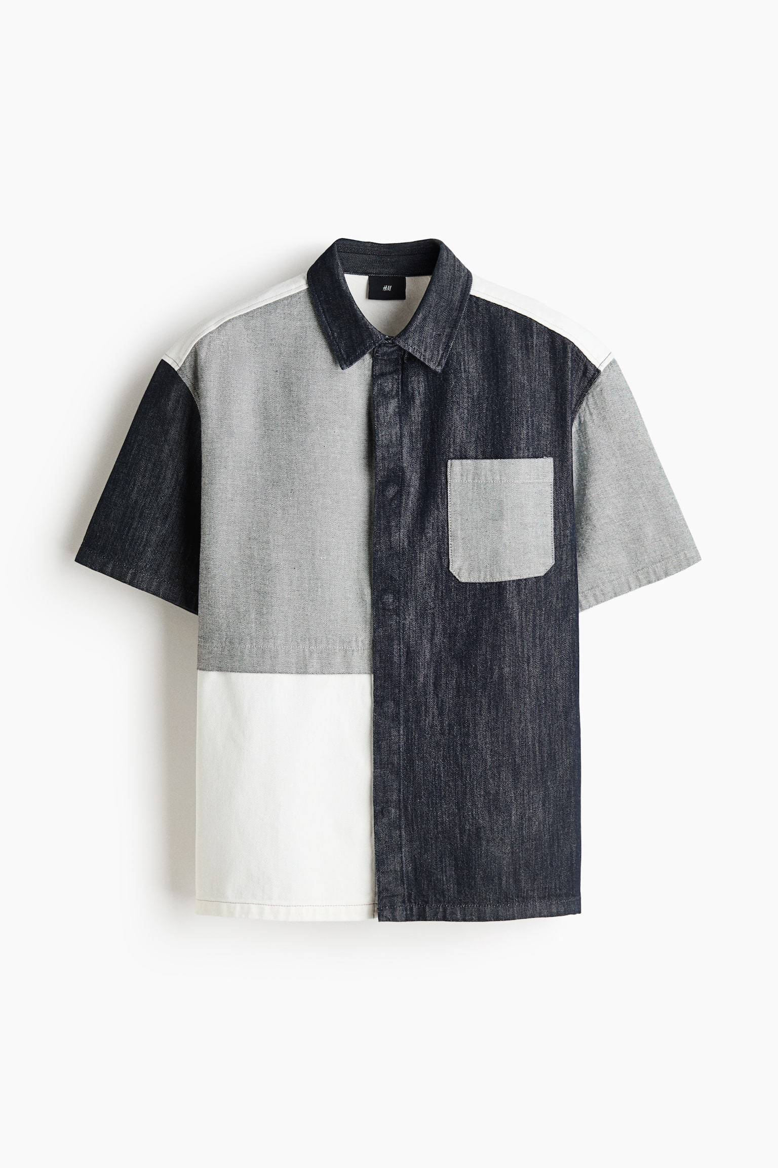 Loose Fit Short-sleeved denim shirt - Dark grey/Colour block/Navy blue/Rerun/Light blue/Rerun - 1
