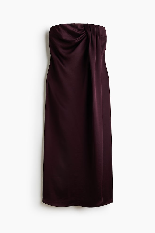 Satin bandeau dress - Burgundy - 1