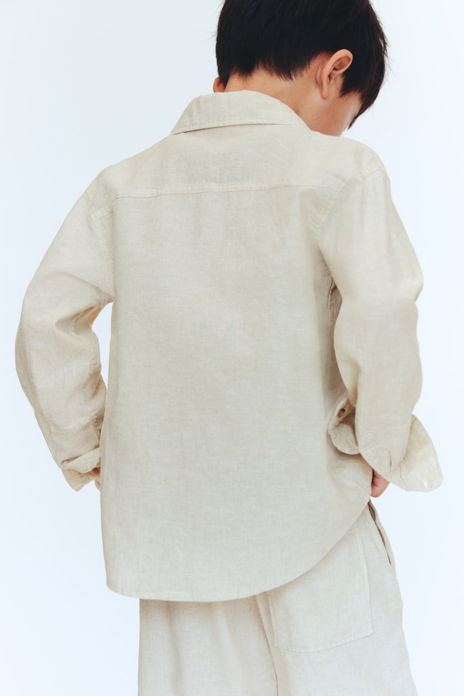 Детская рубашка H&M Linen-Blend, цвет: Светлый бежевый — фото 3