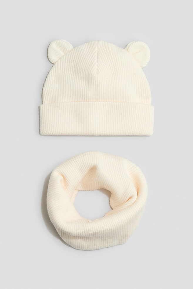 2-piece beanie and scarf set - Cream - 1