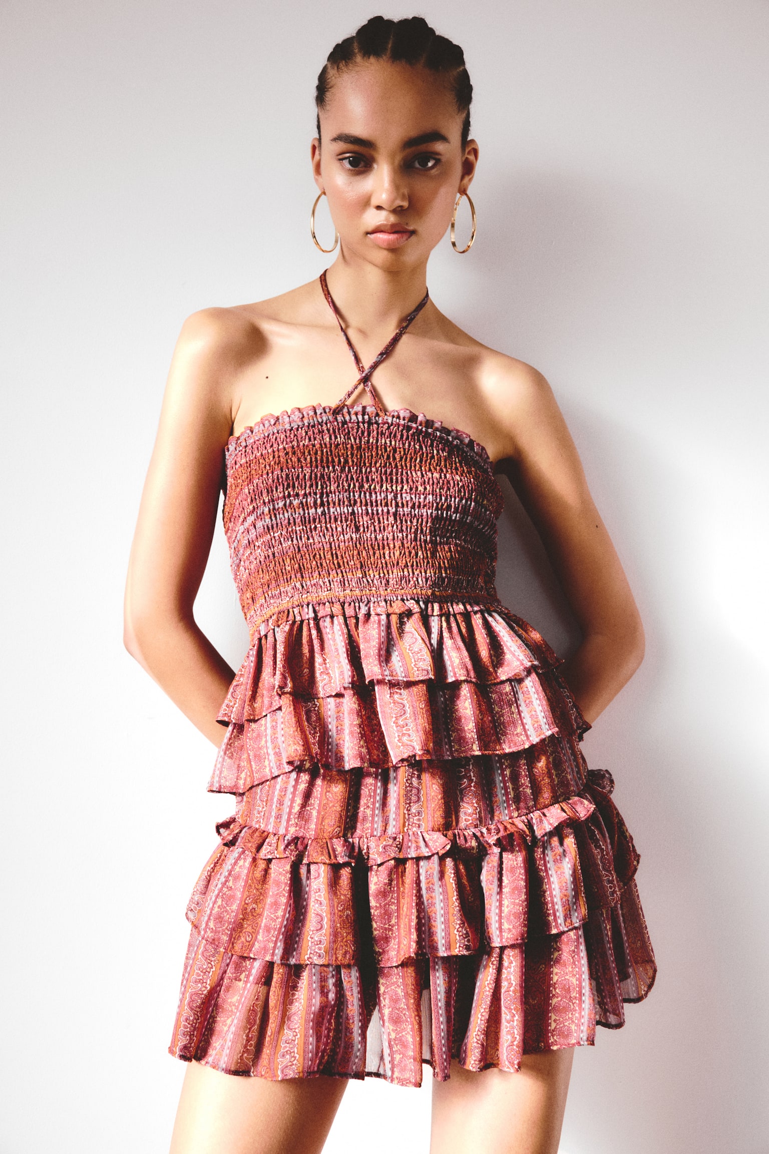 Tiered chiffon mini skort - Orange/Paisley pattern - 3