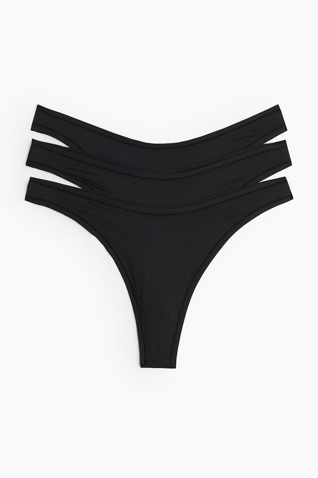 Pack de 3 bragas Thong de microfibra - Negro/Crema/Beige/Marrón oscuro/Marrón/Estampado de leopardo/Marrón oscuro/Crema/Rosa claro/Beige - 1
