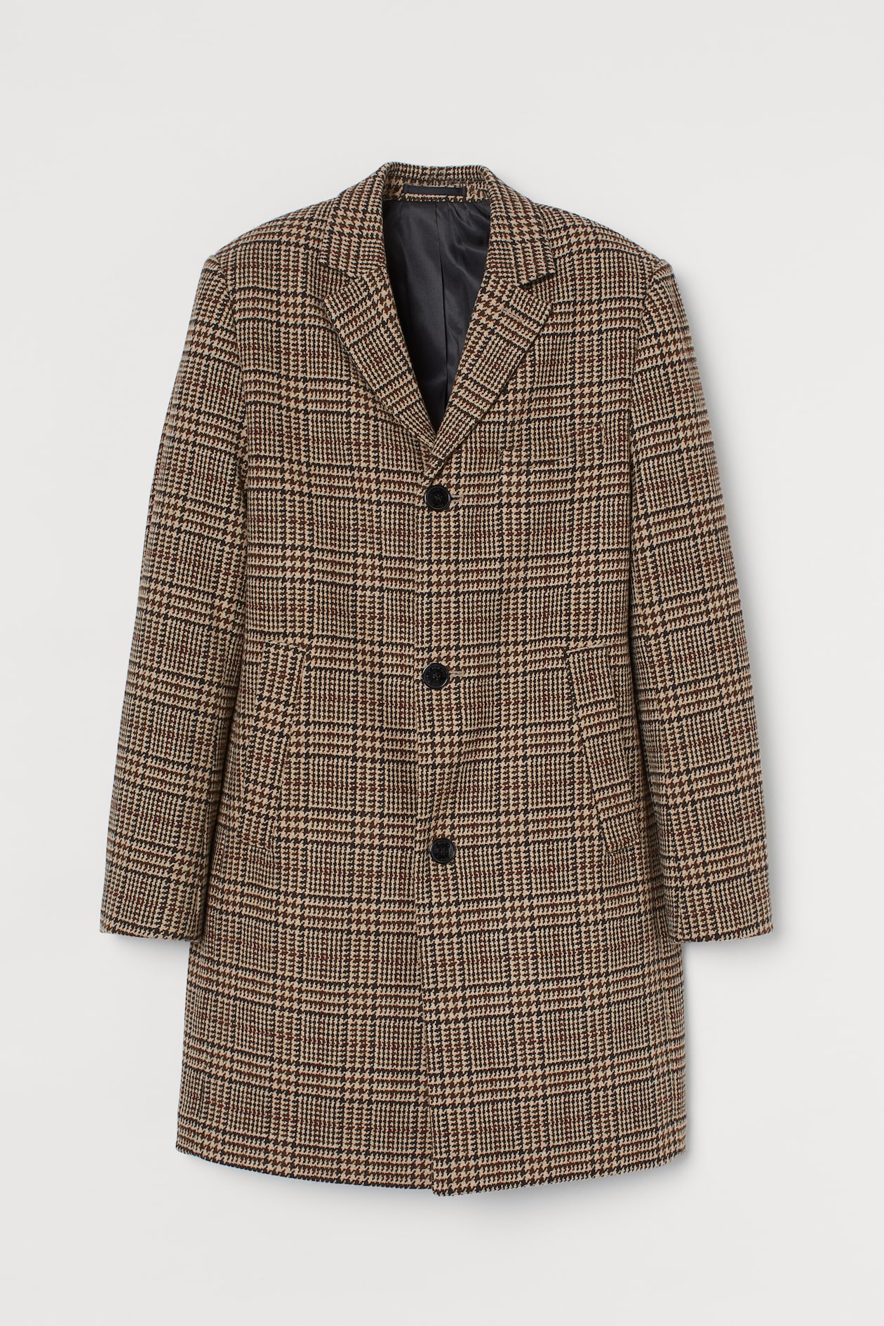 Wool-blend Coat - Long sleeve - Beige/plaid - Men | H&M US