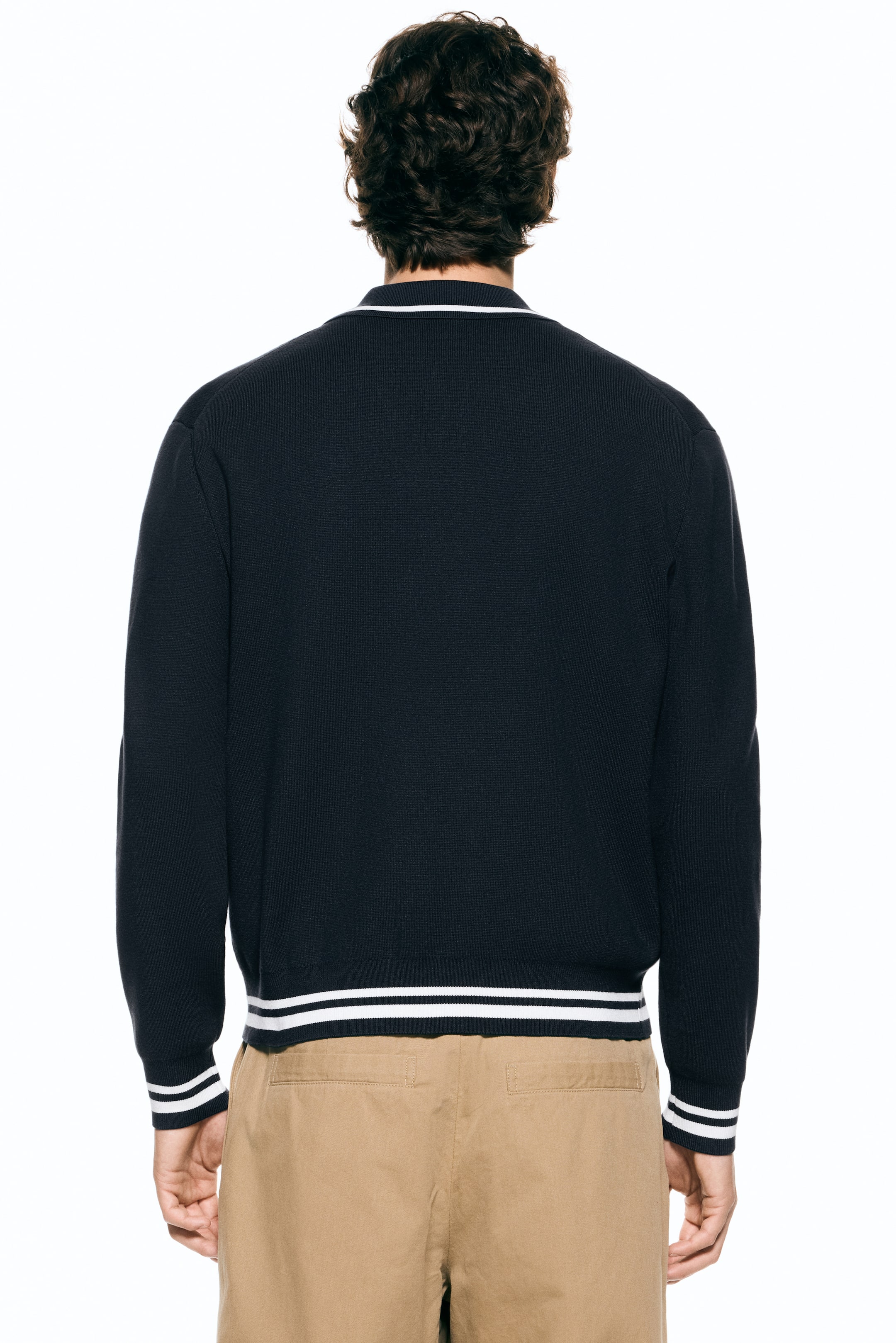 View larger image: Relaxed Fit Long-sleeved Polo shirt - Dark blue/Stripes - Men | H&M IN 5