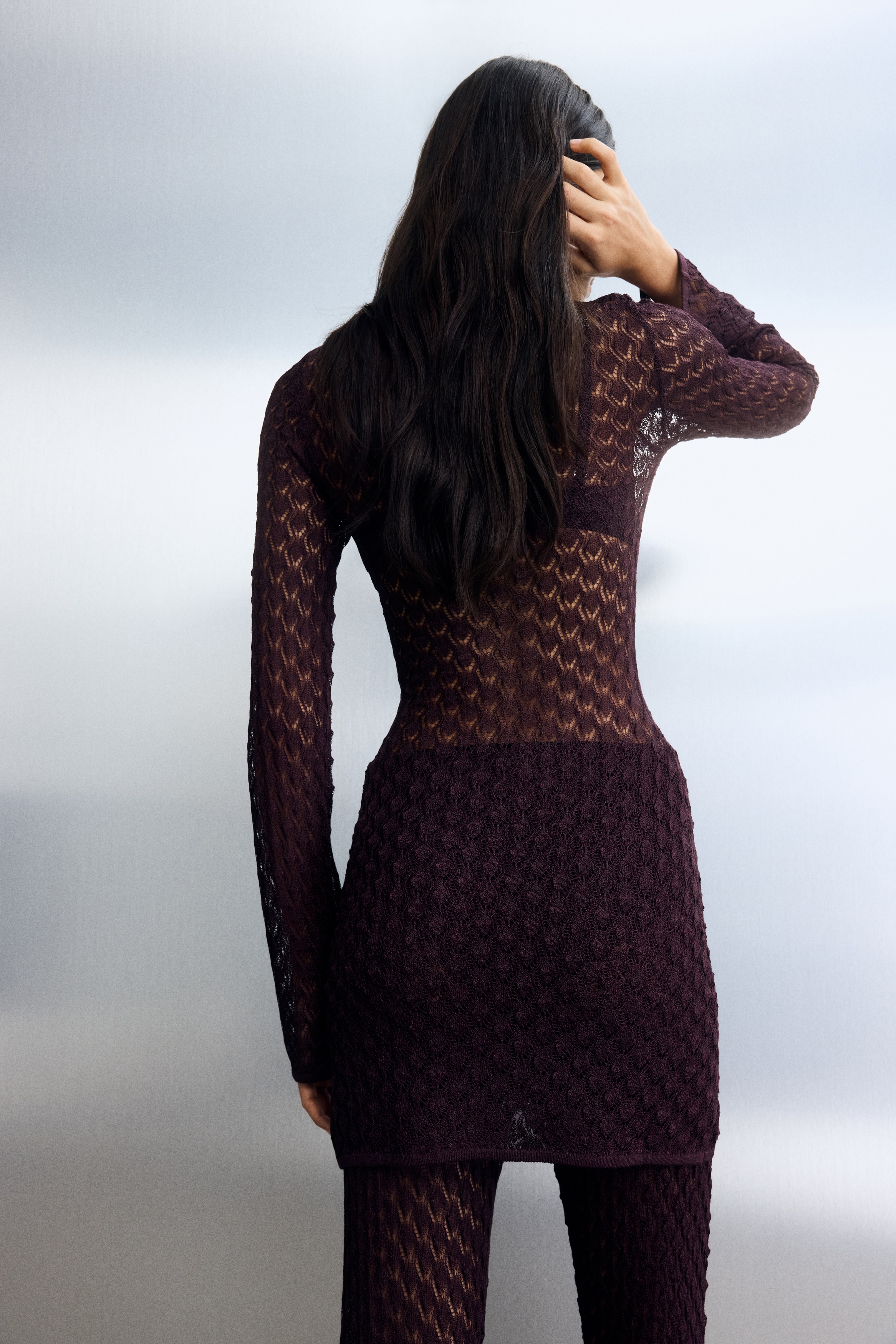 Shimmering pointelle-knit top
